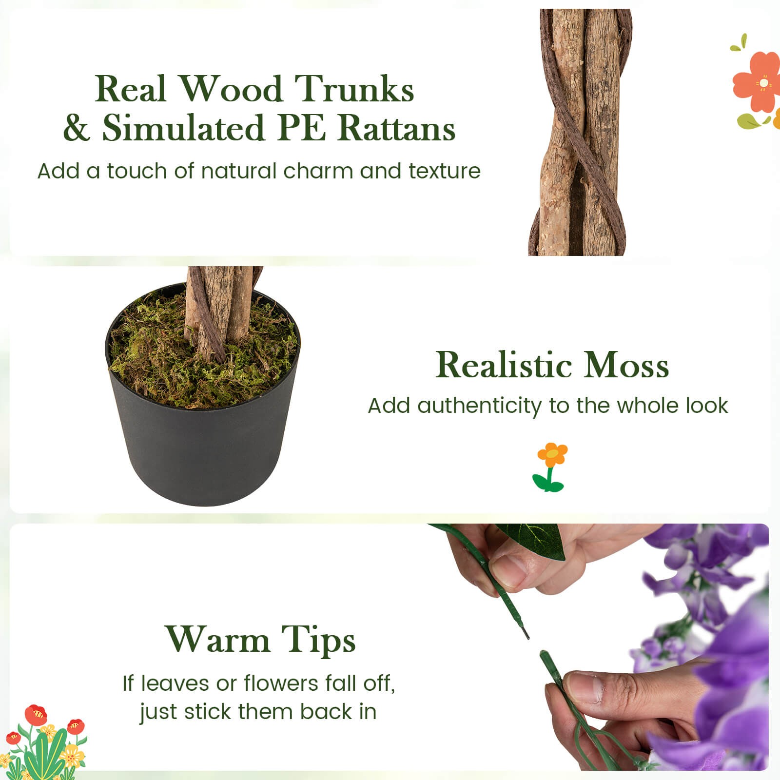 2 PCS 5.5 FT Tall Artificial Ficus Tree Faux Wisteria Plant in Nursery Pot