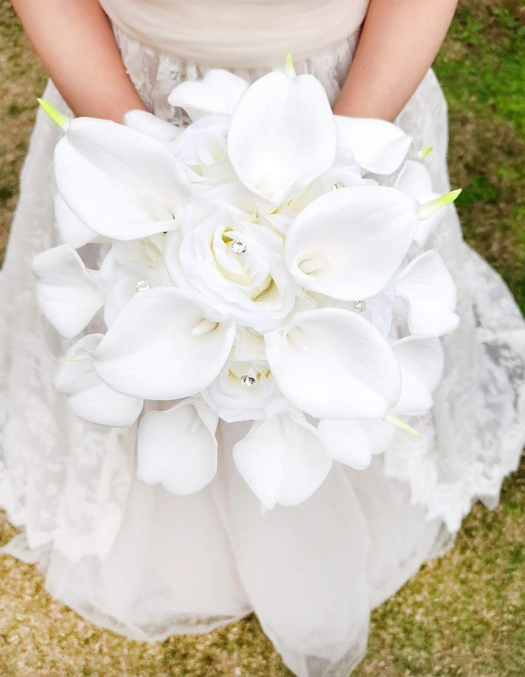 9 Inch White Calla Lily Rose Bridal Wedding Bouquet Party Decoration Artificial