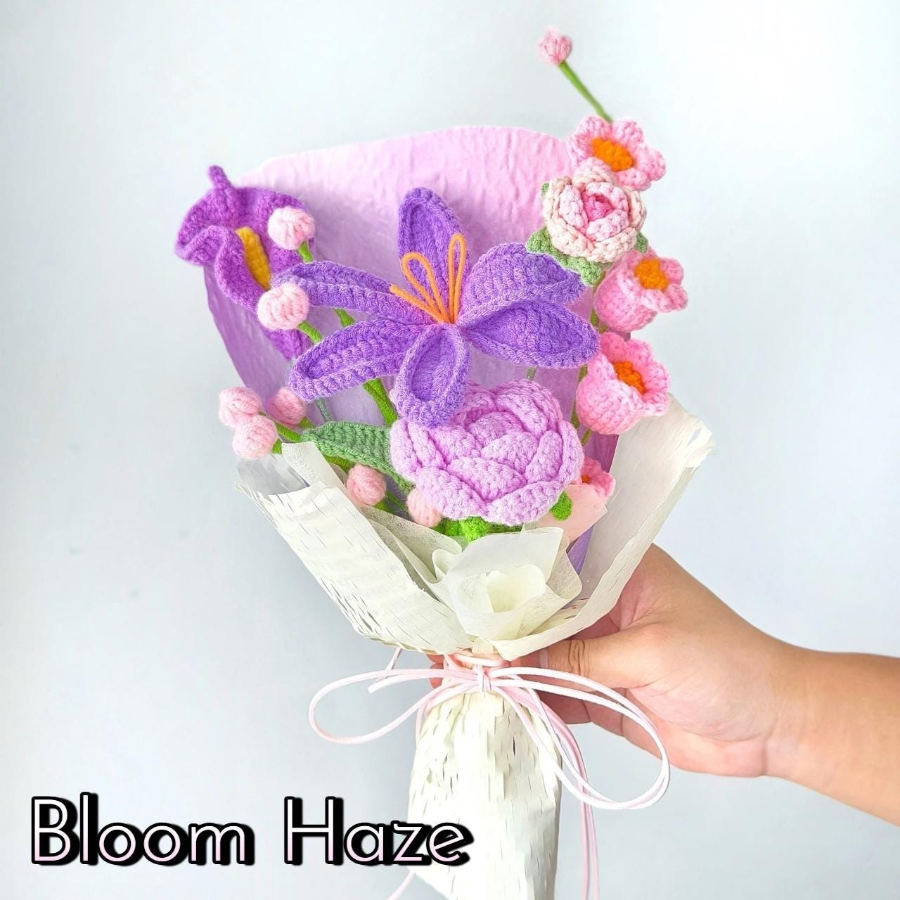 Purple Crochet Flower Bouquet Birthday Mother’s Day Mom Keepsake Flowers Gift