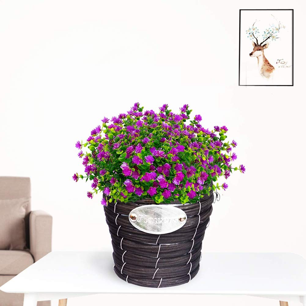 8 Bundles Outdoor Artificial Fake Flowers No Fade UV Resistant Faux Plastic P…