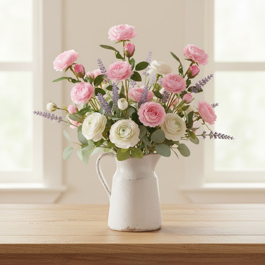 Light Pink Garden Rose Stem Set of 3 Faux Roses Real Touch Open Bloom Floral…