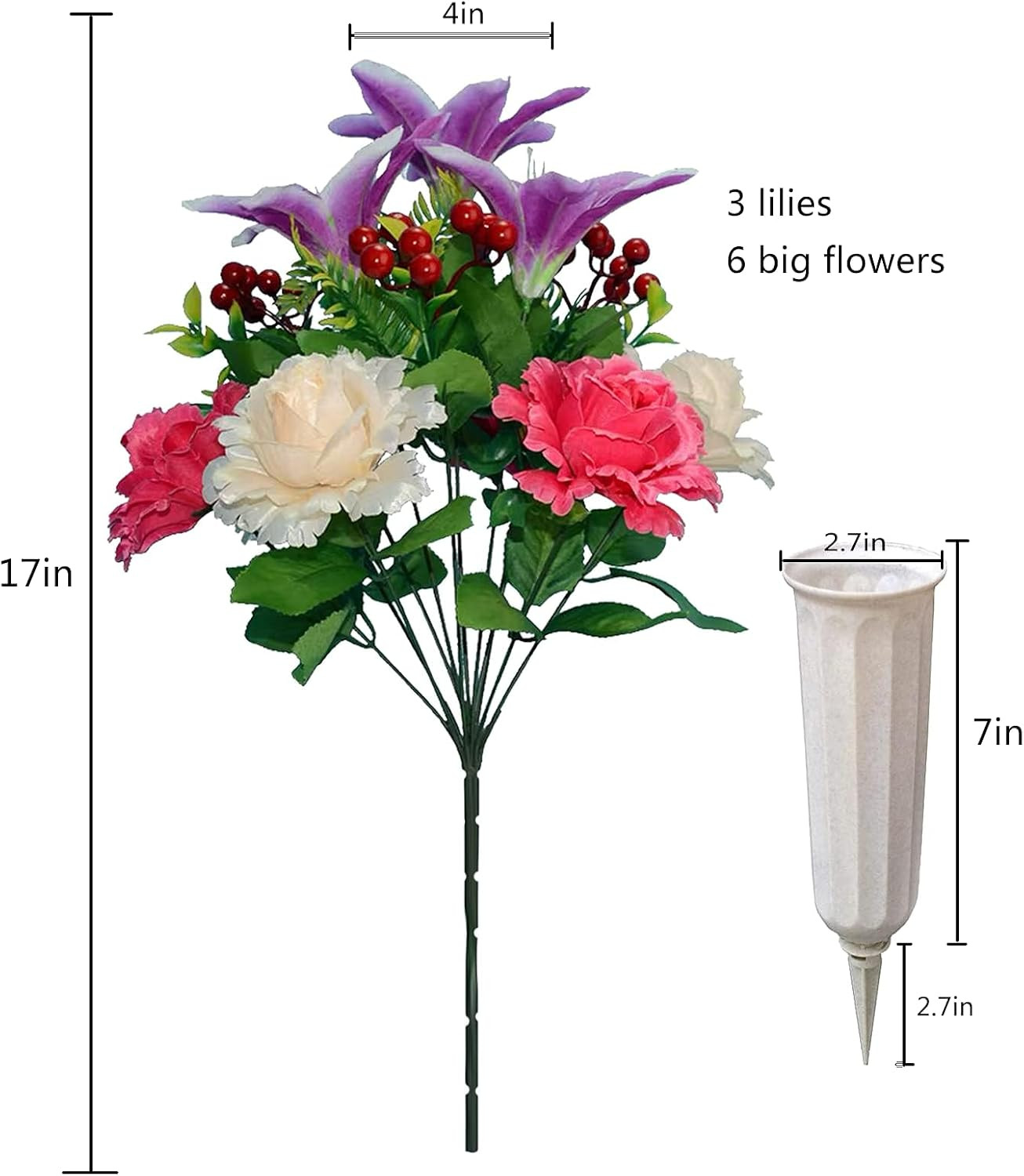 Artificial Memorial Flowers with Vase: Exquisite Gravestone Decor for Memorial D