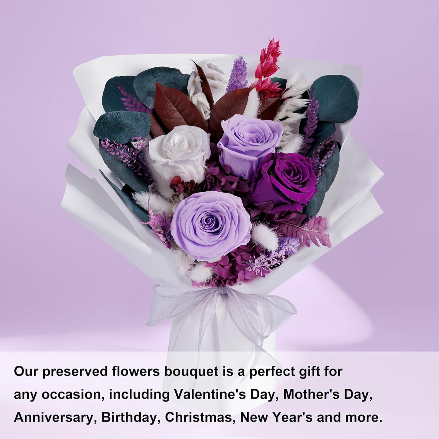 Flowers Gifts for Mom, Flower for Delivery, Preserved Roses Bouquets, Purple Ros
