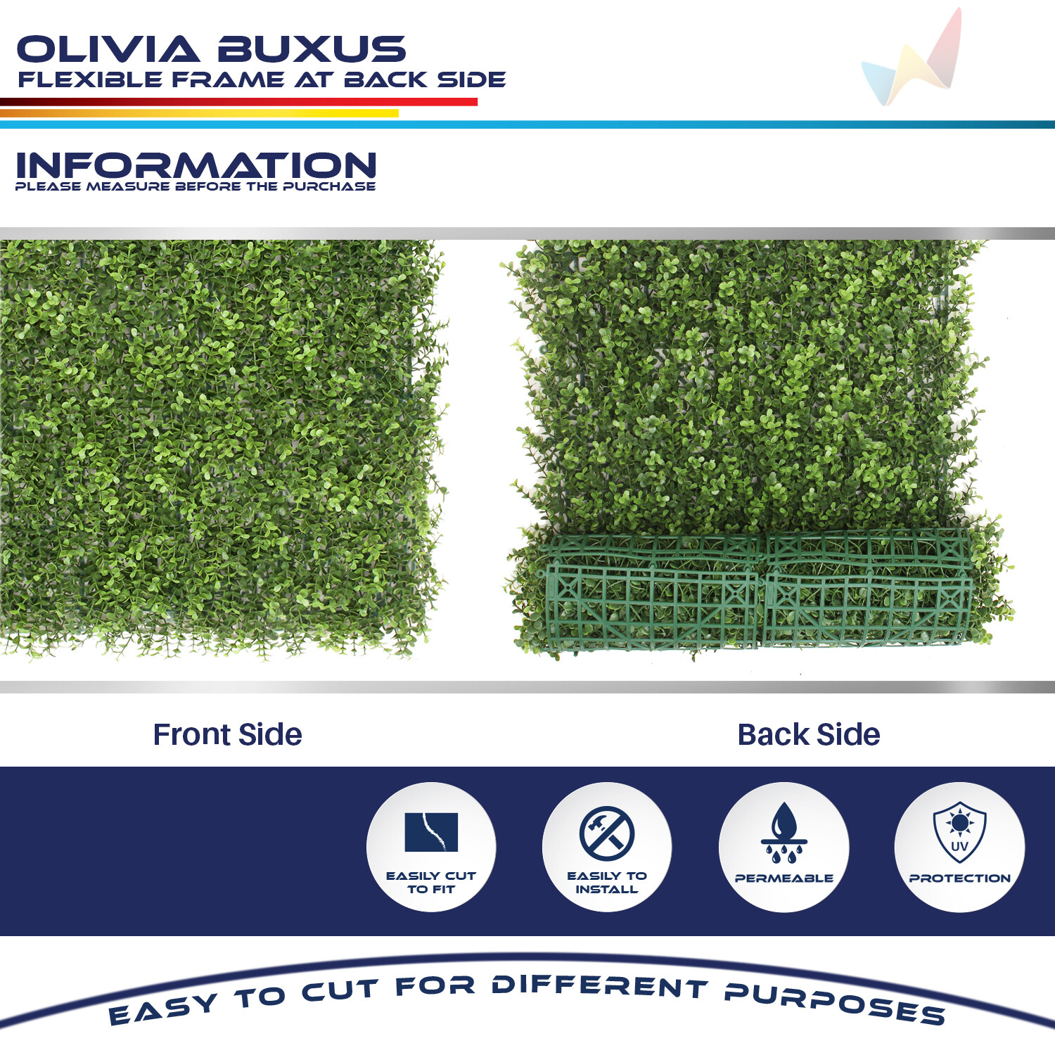 20″ Artificial Olivia Buxus Mat Wall Hedge Decor Privacy Panel for Home Office