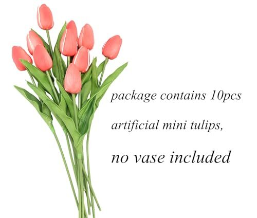 10-Heads Artificial Flowers PU Mini Real Touch Tulip Bouquets () Gradient Coral