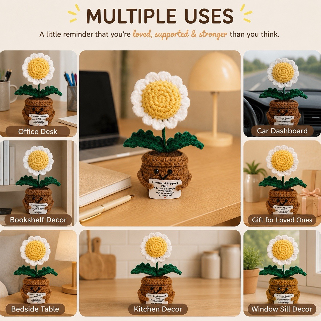 Handmade Crochet Daisy Emotional Support Plant Desk Decor Gift Cute Flower Pot