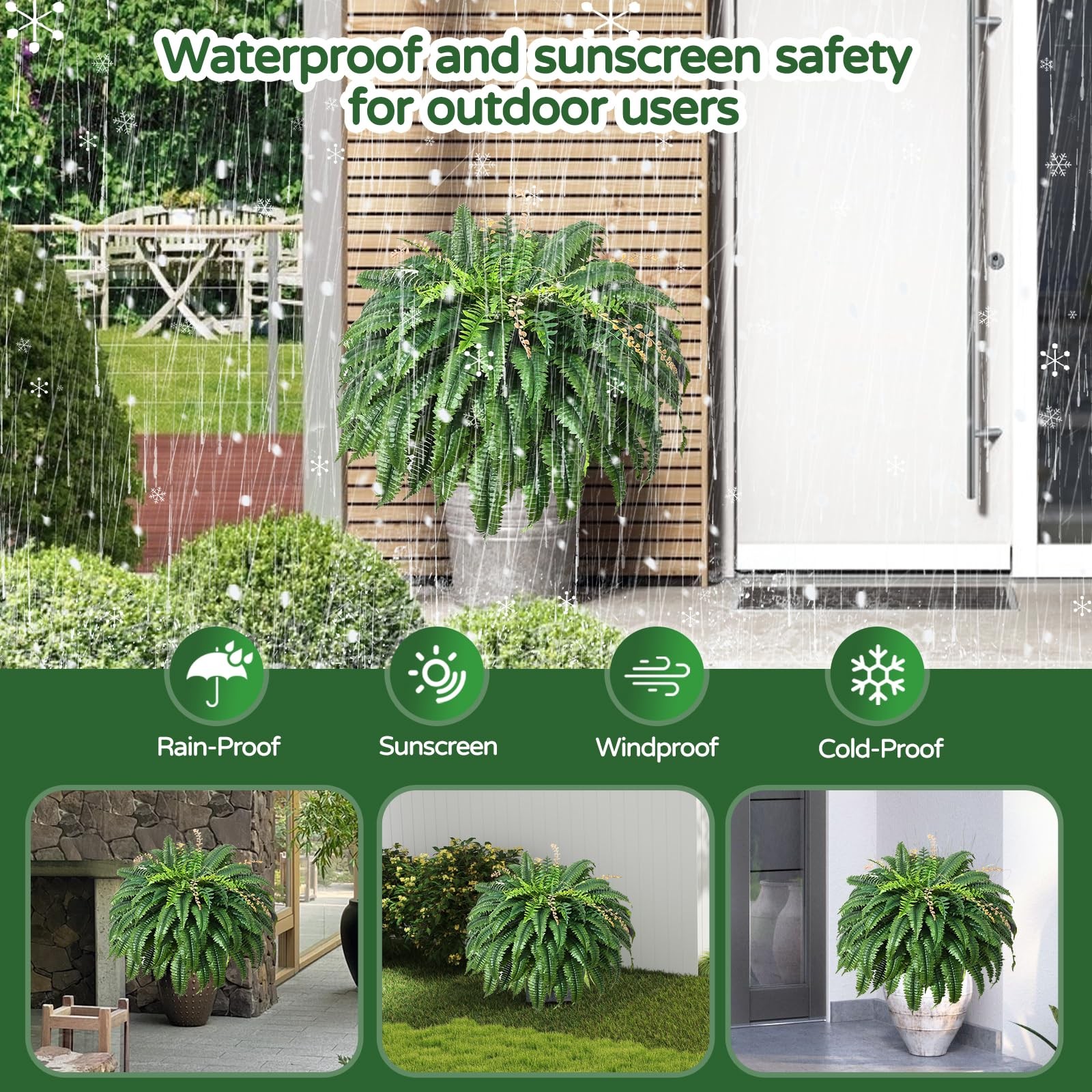 49” Artificial Ferns for Outdoors Planter, 128 Leaves per Fern, Set of 2, Lar…