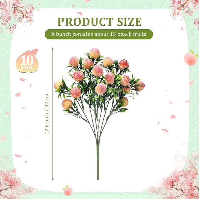 Artificial Peach Branches Set 10pcs Lifelike Fruit Decor Home Wedding Party New