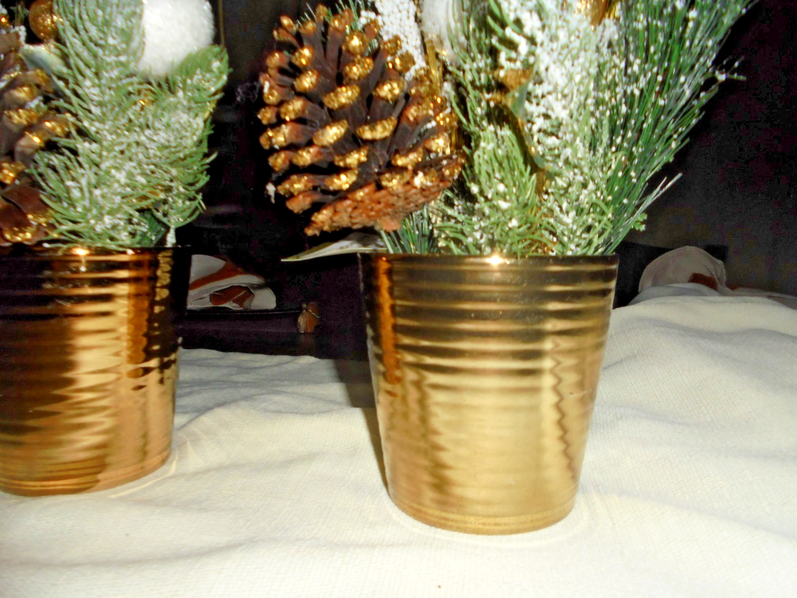 HOLIDAY FLORAL ARRANGEMENT IN BRASS POT -14 INCHES TALL – SET OF 2