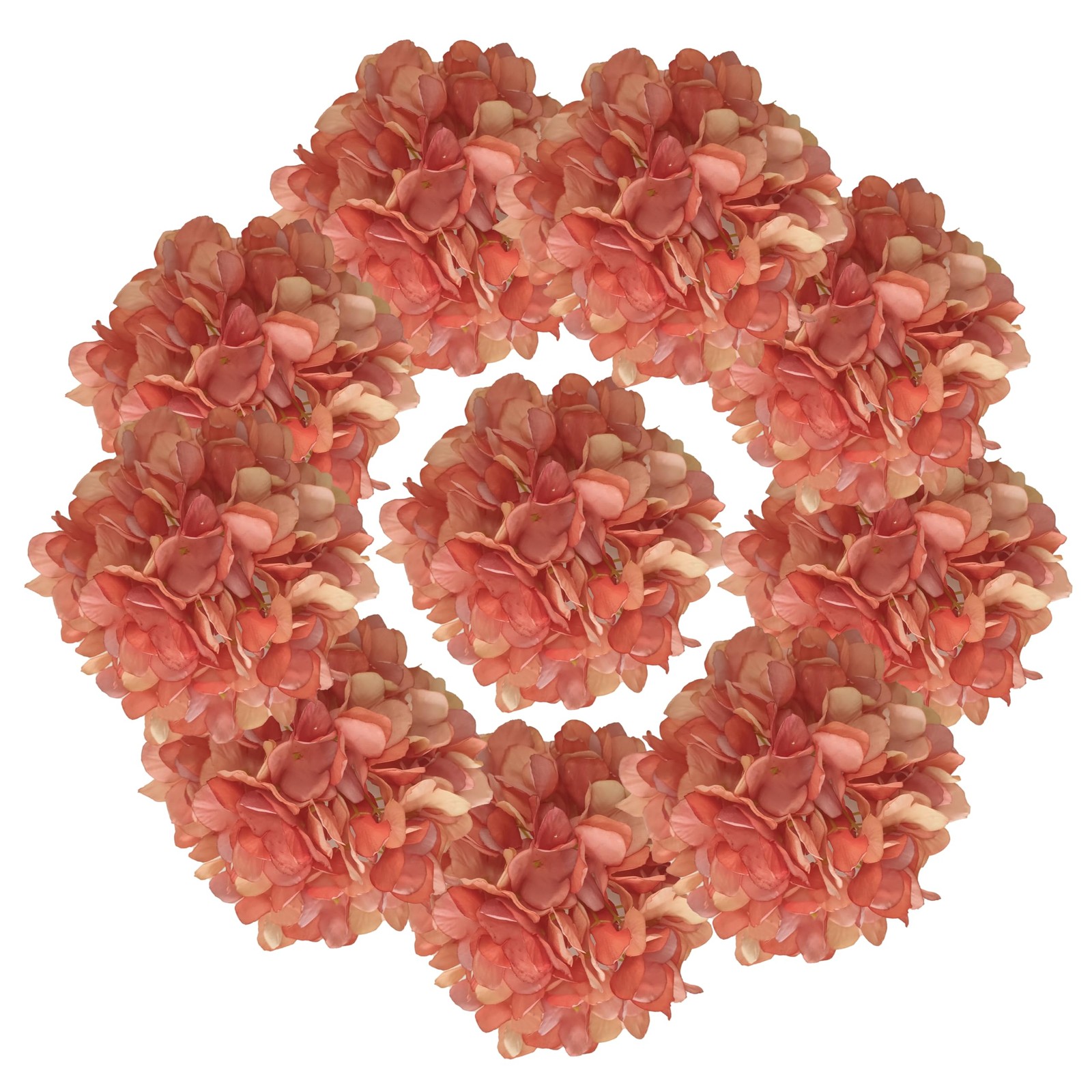7.1”Hydrangea Silk Flowers Coral,10Pcs Artificial Silk Hydrangea Heads,81 Pe…