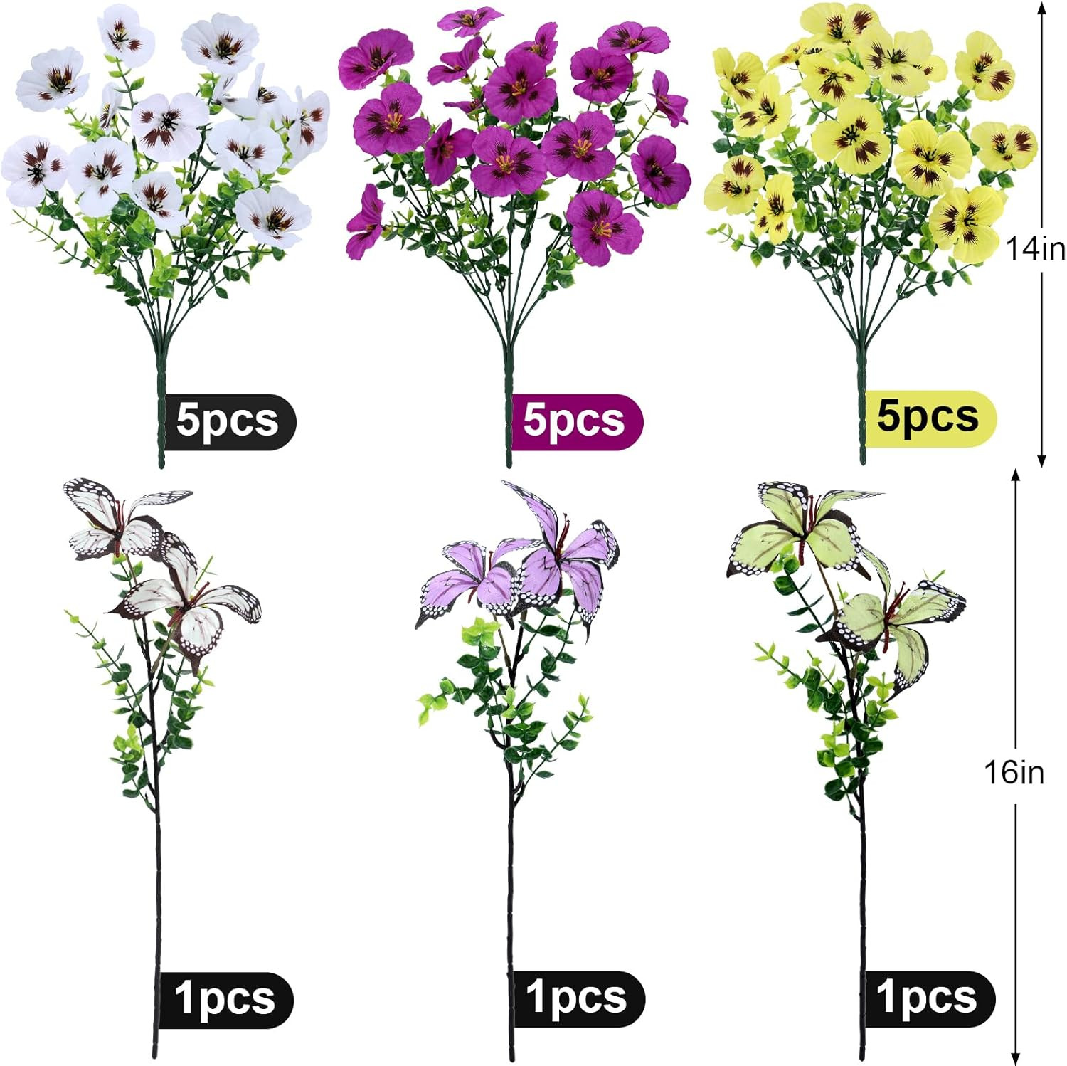 Artificial Flowers for Outdoor, 18 Bundles UV Resistant Faux Silk Pansy Flowers