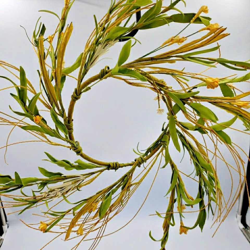 Primitive Floral Candle Ring Wreath Prairie Grass Yellow Flower Spring Summer 6″