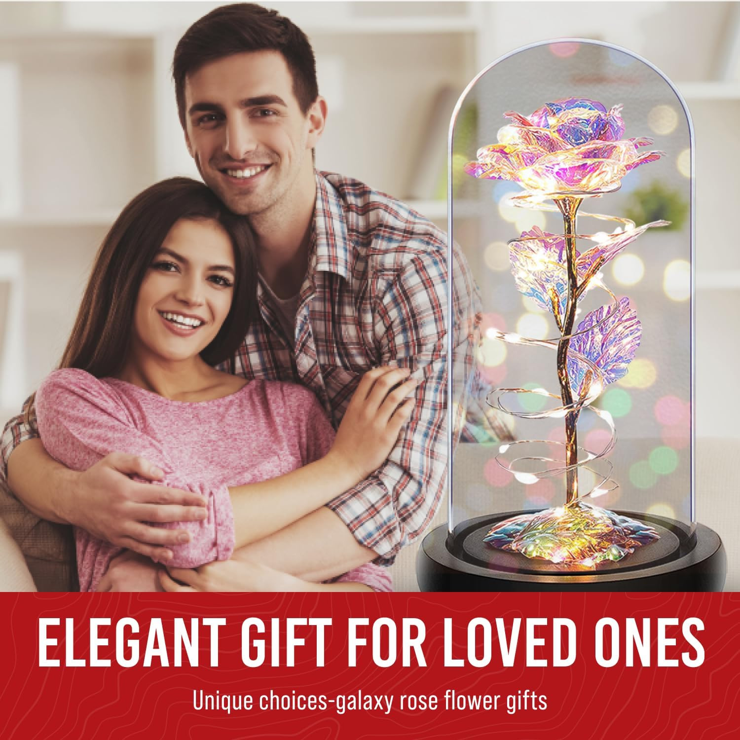 Galaxy Rose Flower Gift for Mom – LED Light Glass Flower with Timer