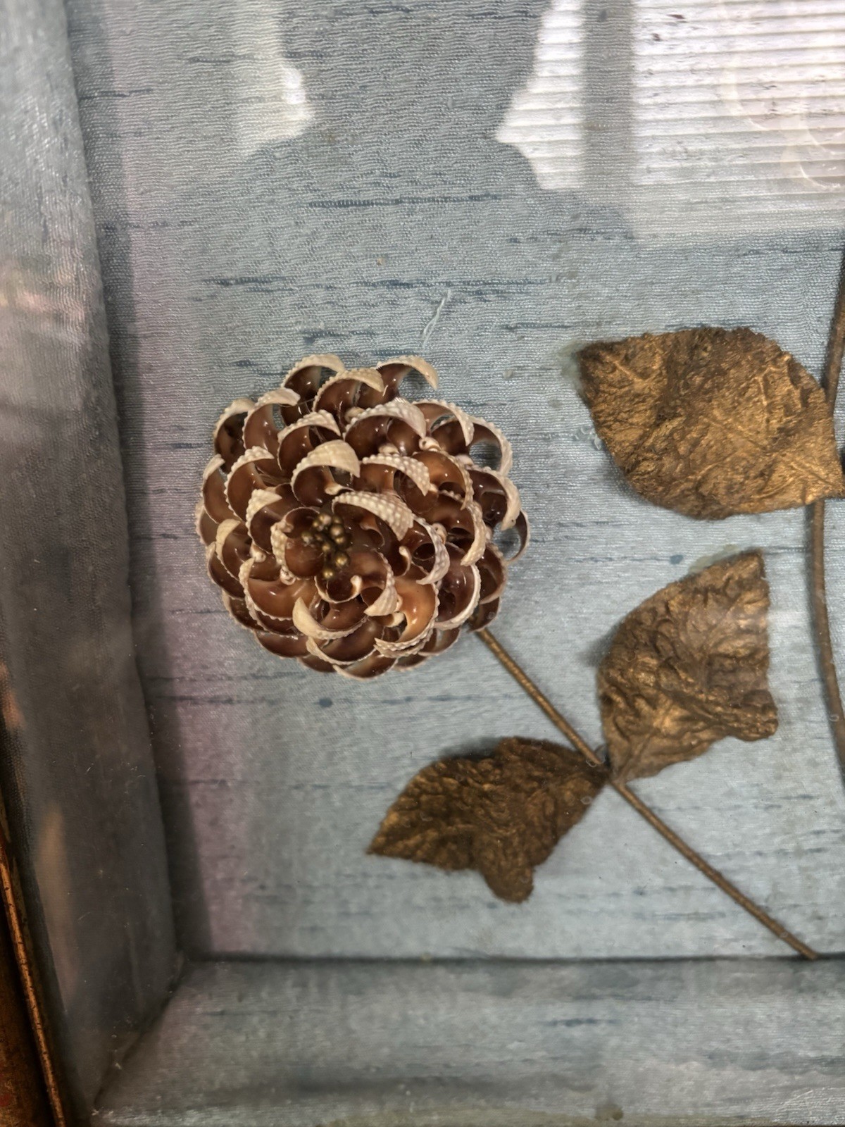 Vintage Mid Century Shell Art Flowers Shadow Box Framed 3D Seashell Floral c1950