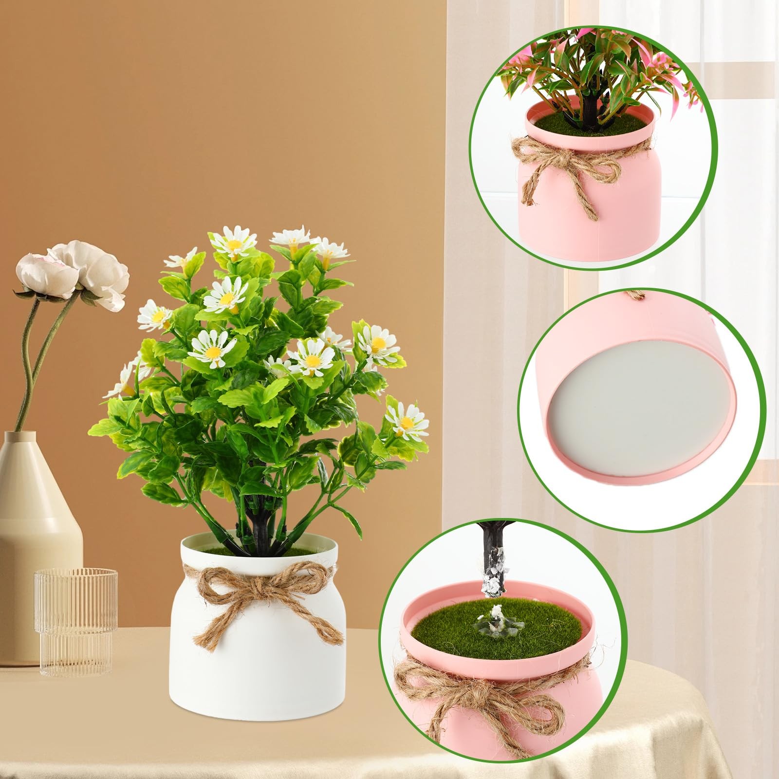8 Pcs Artificial Potted Flowers 3×8 Inch Faux Small Plants Macaron Pot