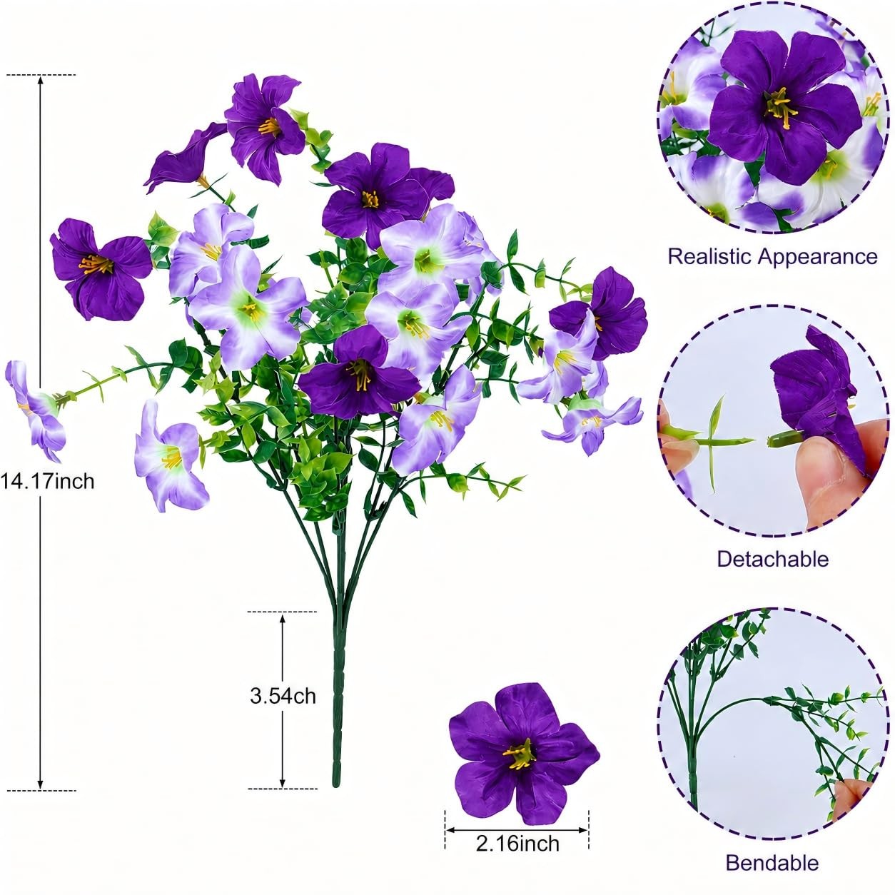 Artificial Petunia Flowers for Outdoors, 8 Bundles UV Resistant Realistic Silk F
