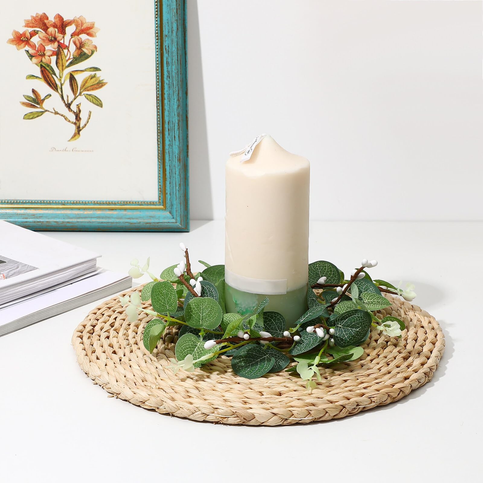 Eucalyptus Candle Rings Wreaths 5.9 Inch Artificial Greenery Mini Centerpiece