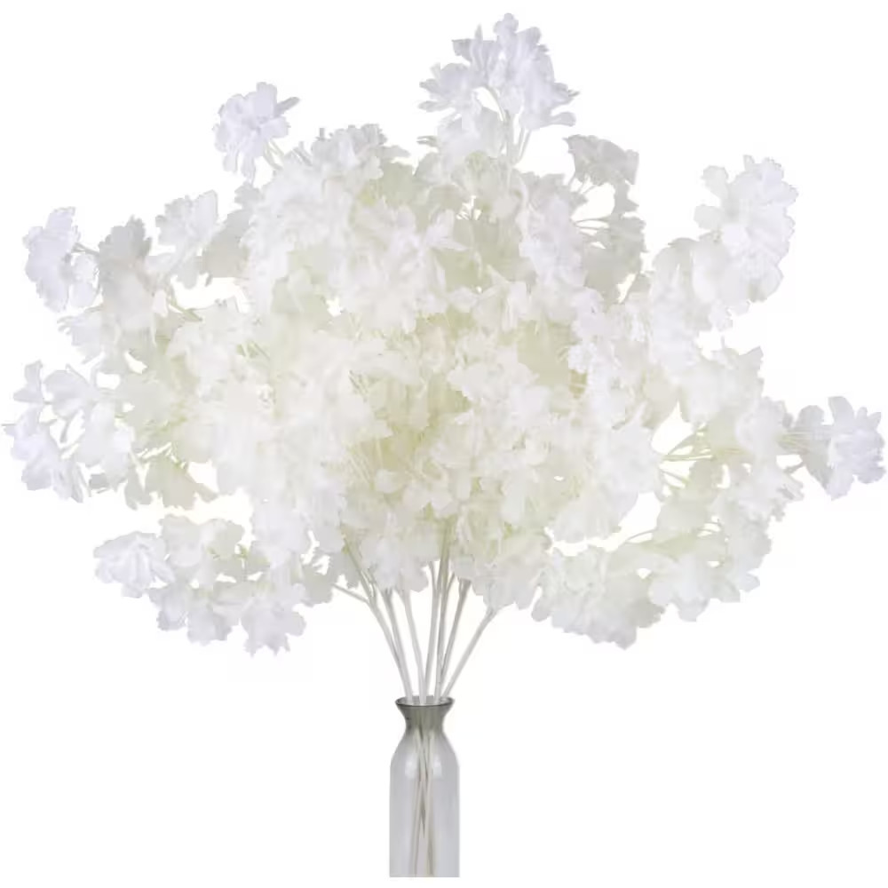 2 In. 35 In. White Artificial Cherry Blossom Branch Stem for Tall Floor Vase, Ho