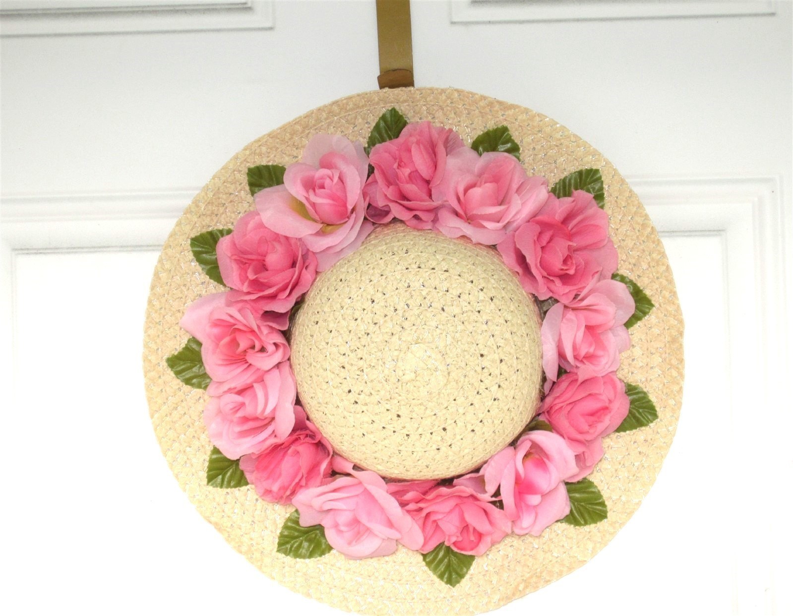 Straw Floral Hat Decor Hanging Wreath Wall Decor Spring