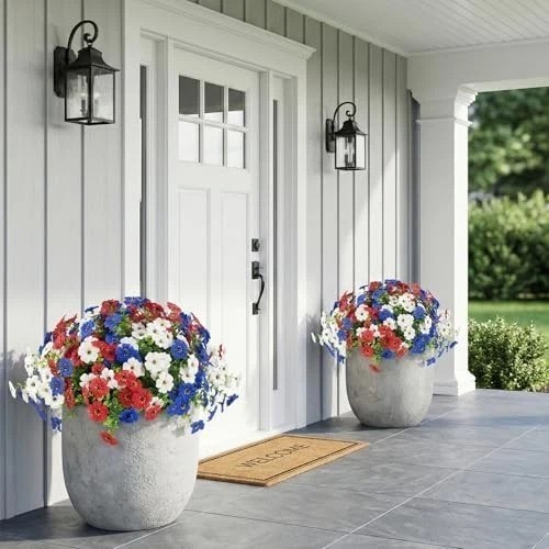 Artificial Hanging Flower Baskets 2 Sets 24 Pieces Red White Blue Patriotic