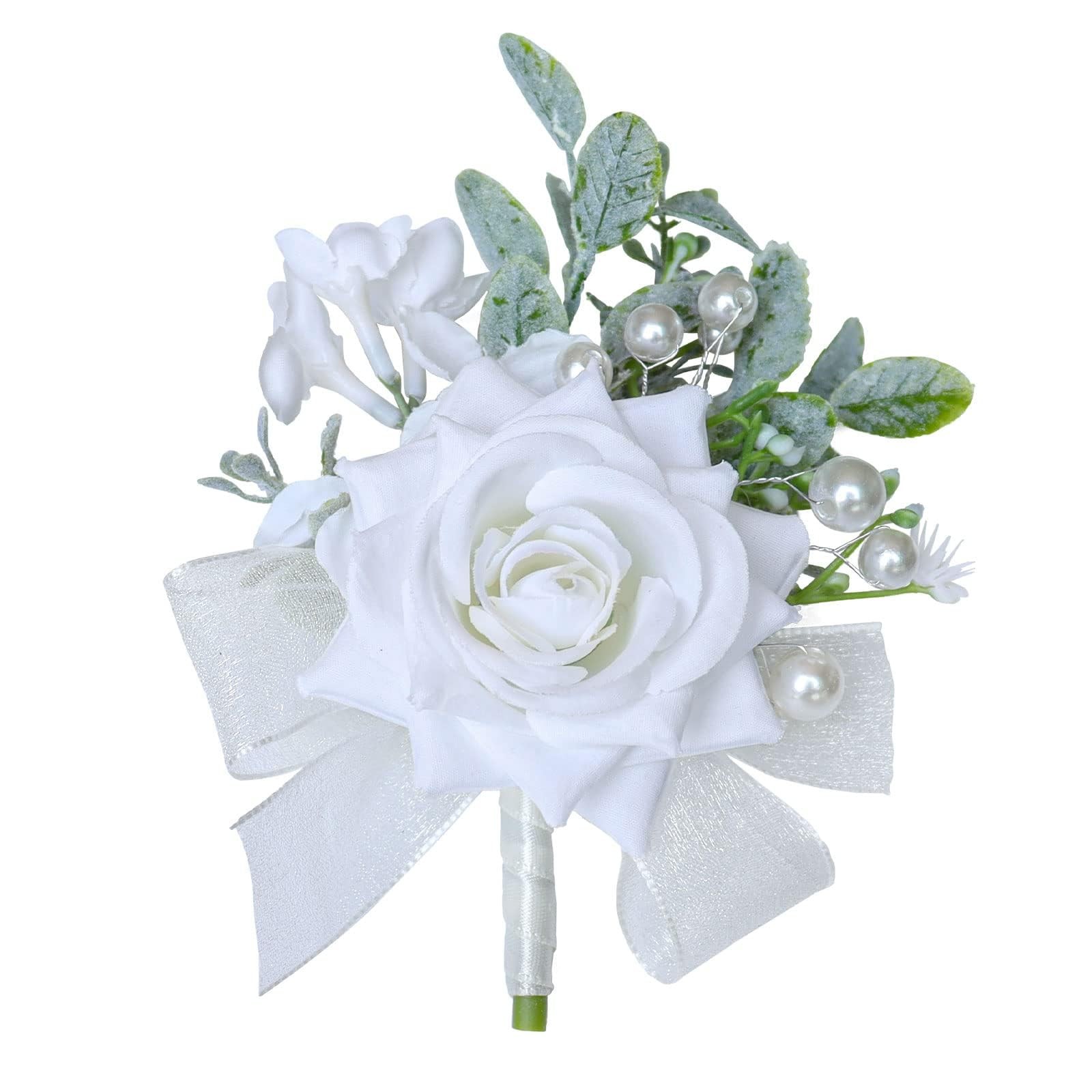 White Rose Boutonniere Men Wedding Groom Groomsmen Artificial Flowers Prom