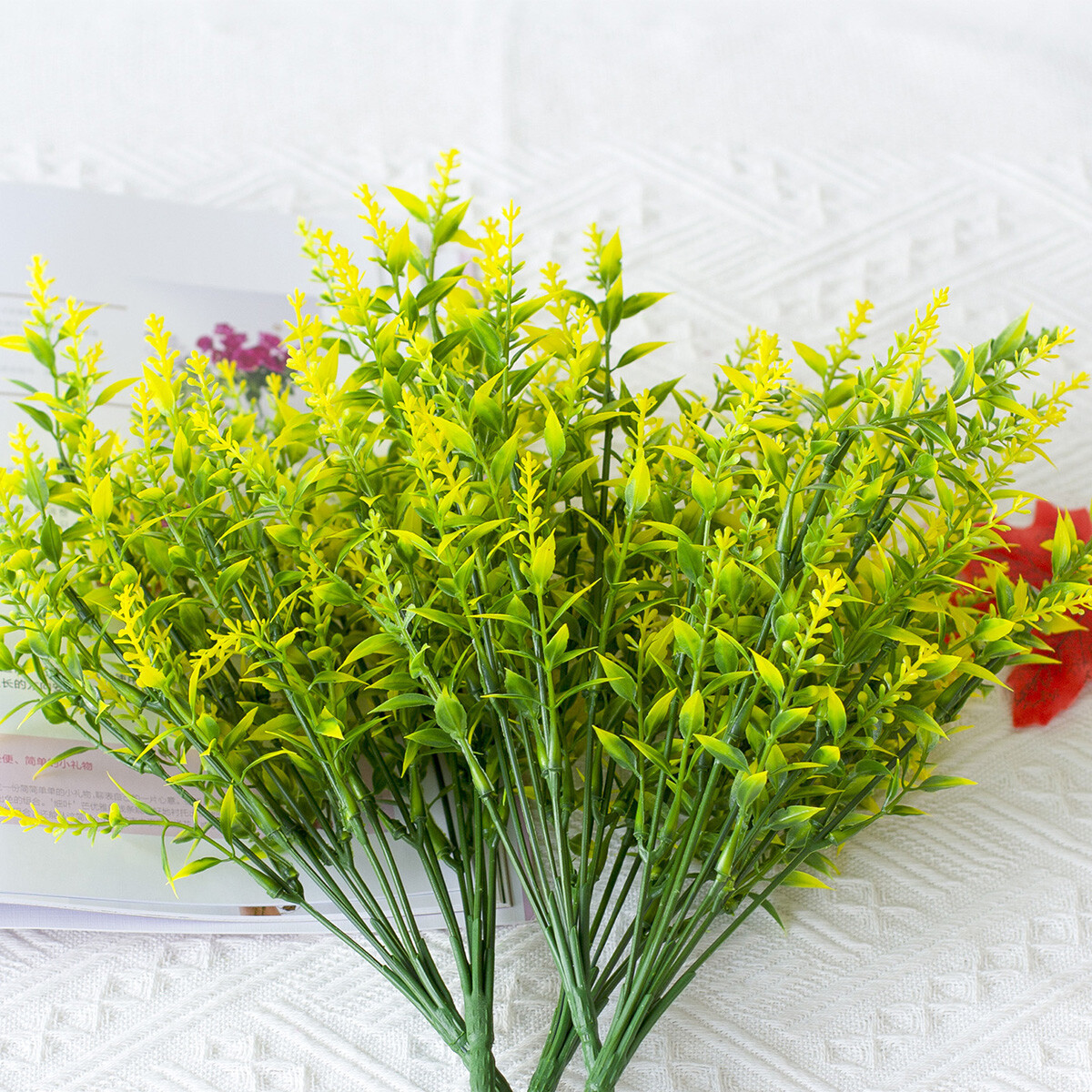 Artificial Yellow Lavender Flowers Fake Plastic Plants for Outdoor Garden Decor
