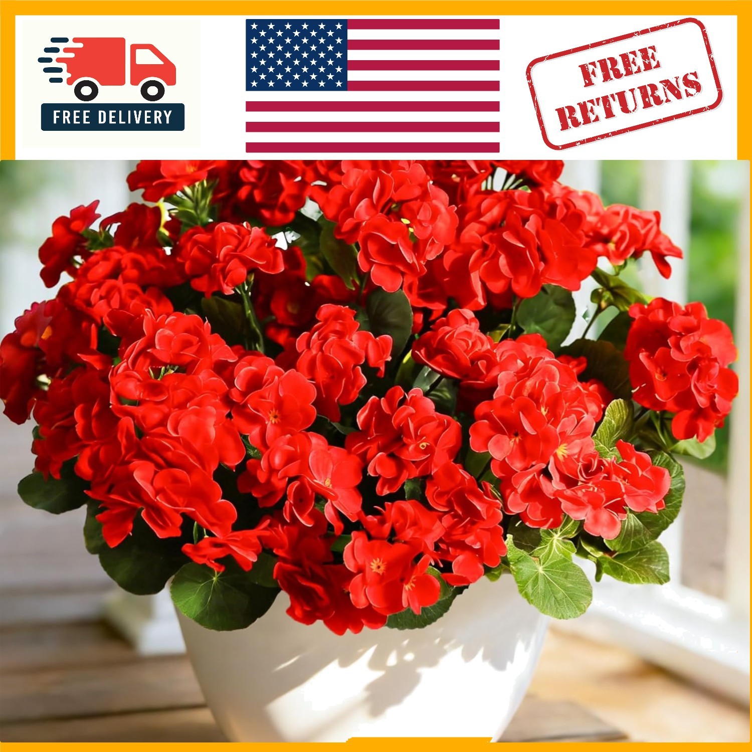 Vibrant Red Geraniums – Set of 4 UV Resistant Artificial Flowers for Outdoors