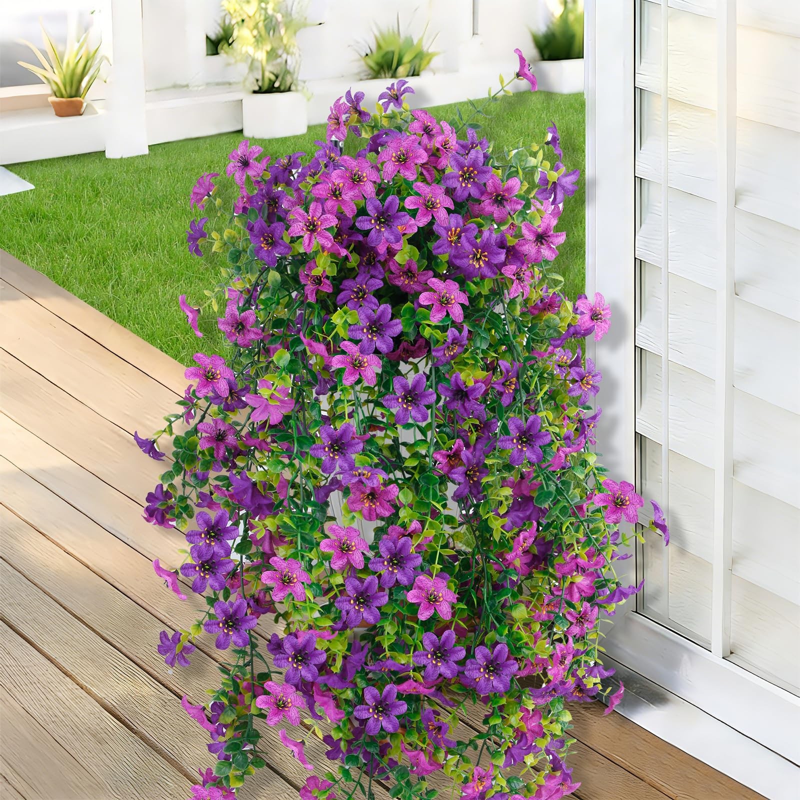 Artificial Hanging Flowers for Outdoors 3 Pack UV Resistant Faux for Planters