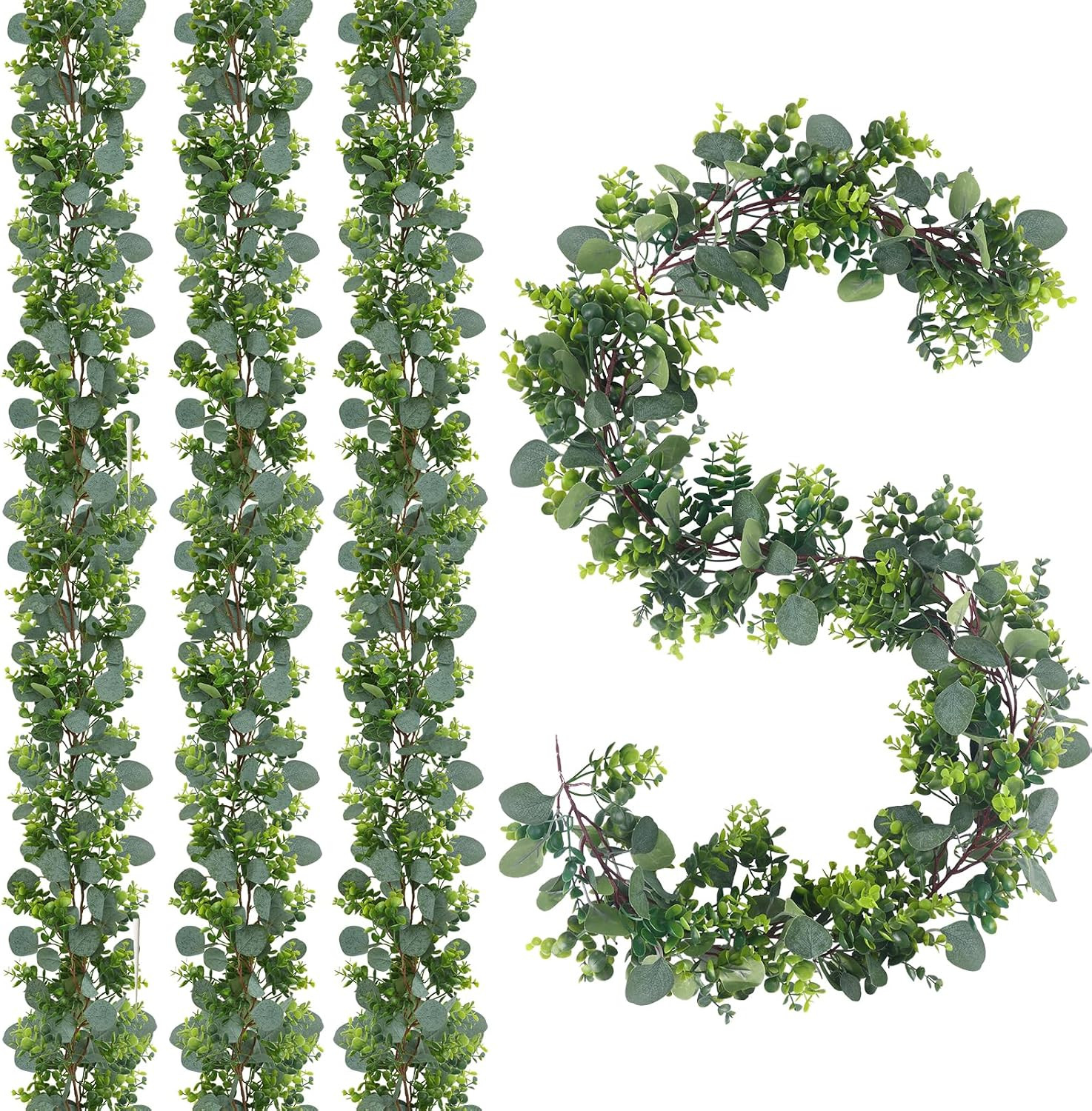 4Pcs 26.4Ft Artificial Eucalyptus Garland Greenery Garland Fake Eucalyptus Leave