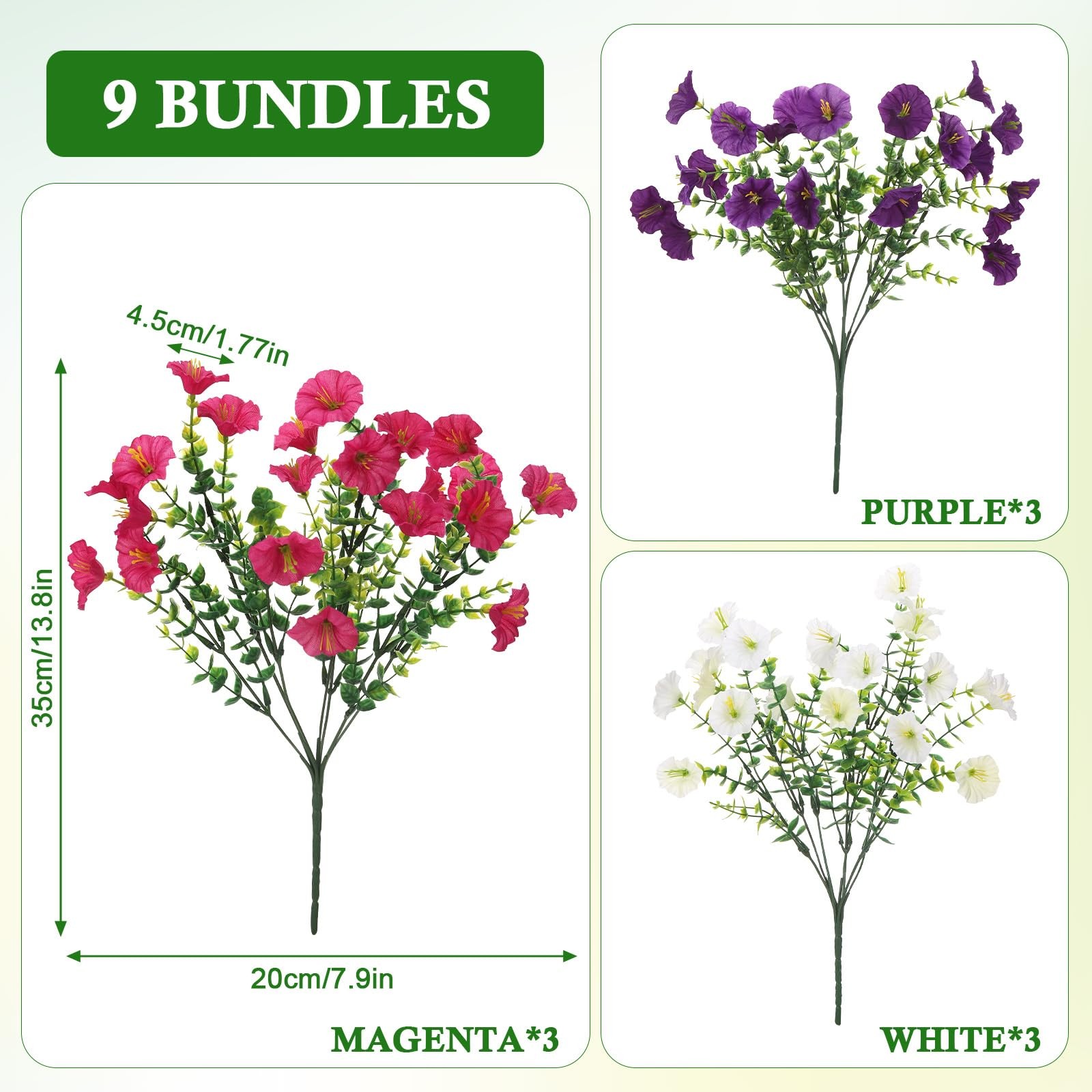 9 Bundles Artificial Flowers for Outdoors, UV Resistant Artificial Outdoor Pl…