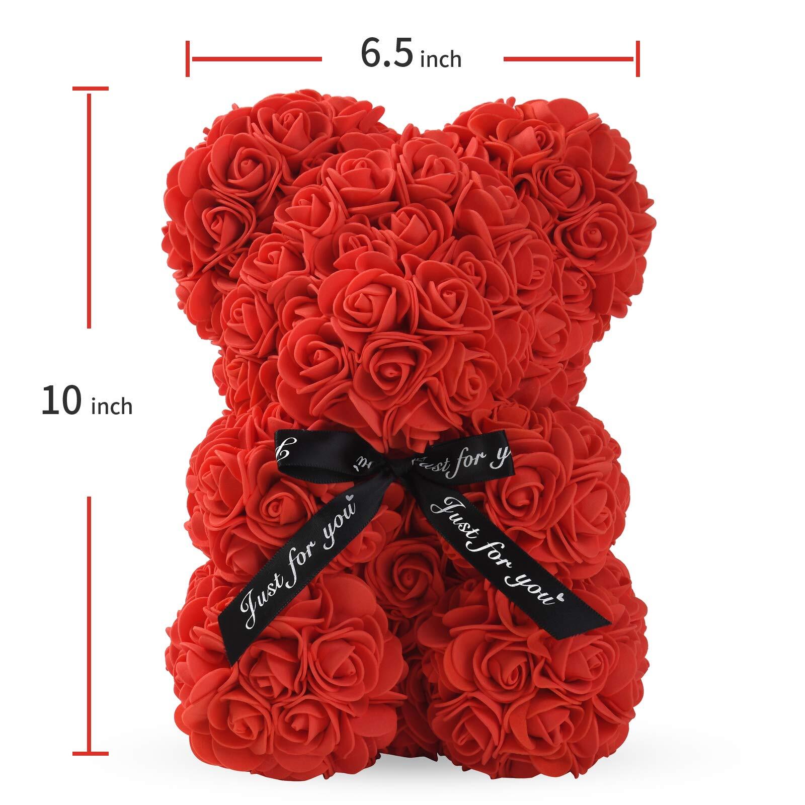 LINKLO Valentines Day Gifts for HerRose Bear Rose Teddy Bear -10 inch Artific…
