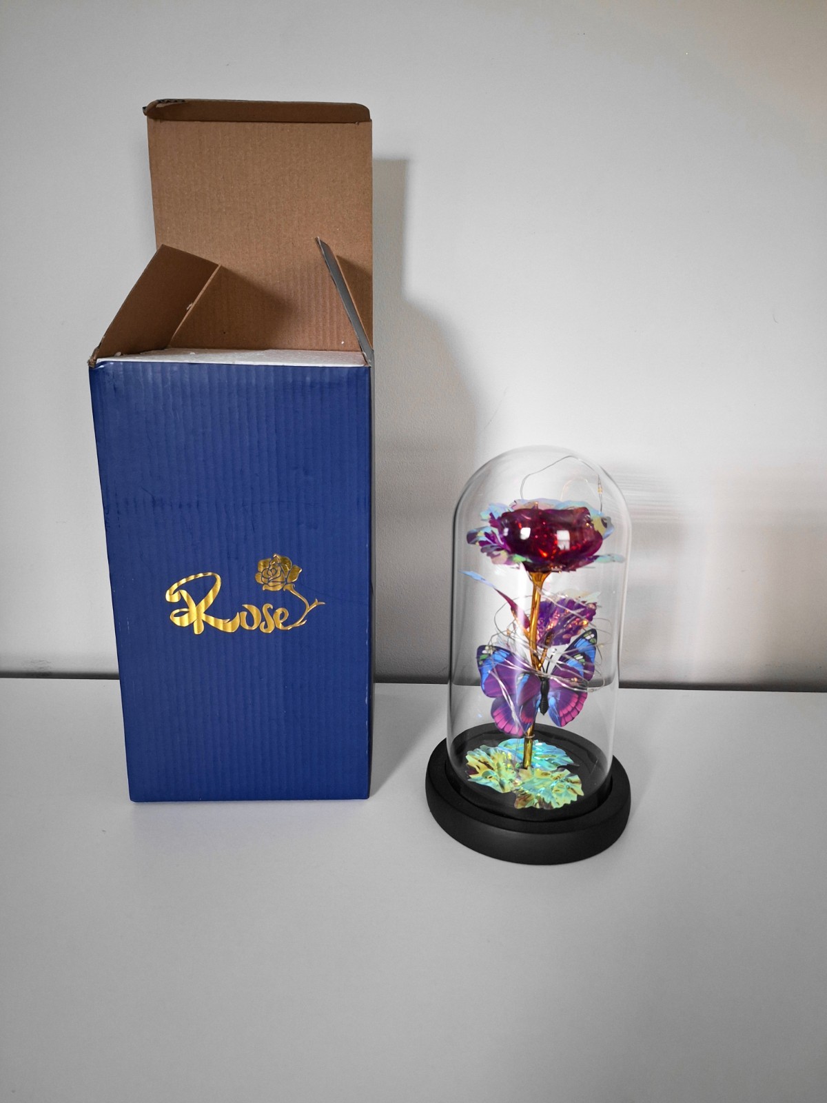 Light Up Rose in Glass Dome With Butterfly