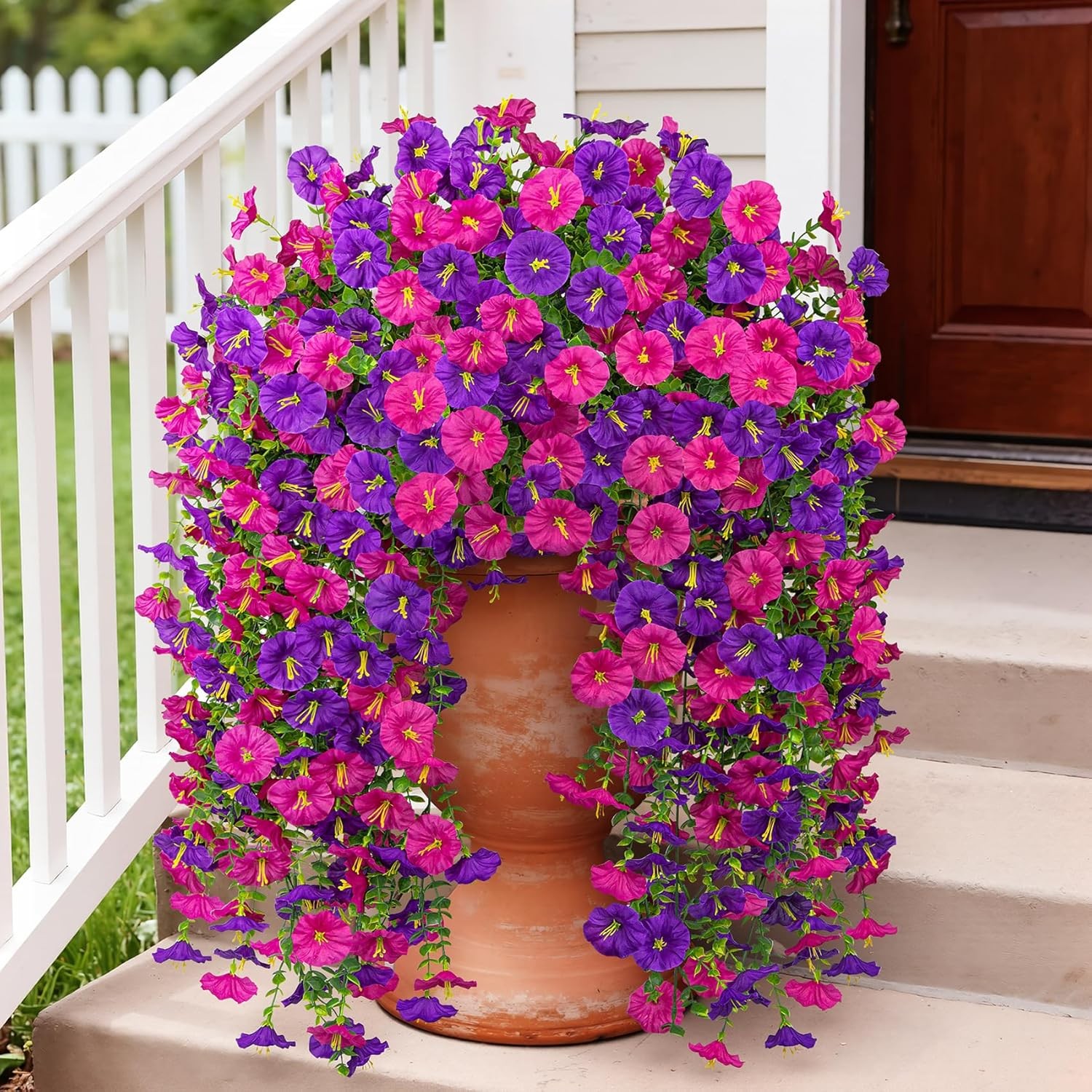 Artificial Hanging Flowers for Outdoors, 2 Packs Fake Flowers Silk Morning Glory