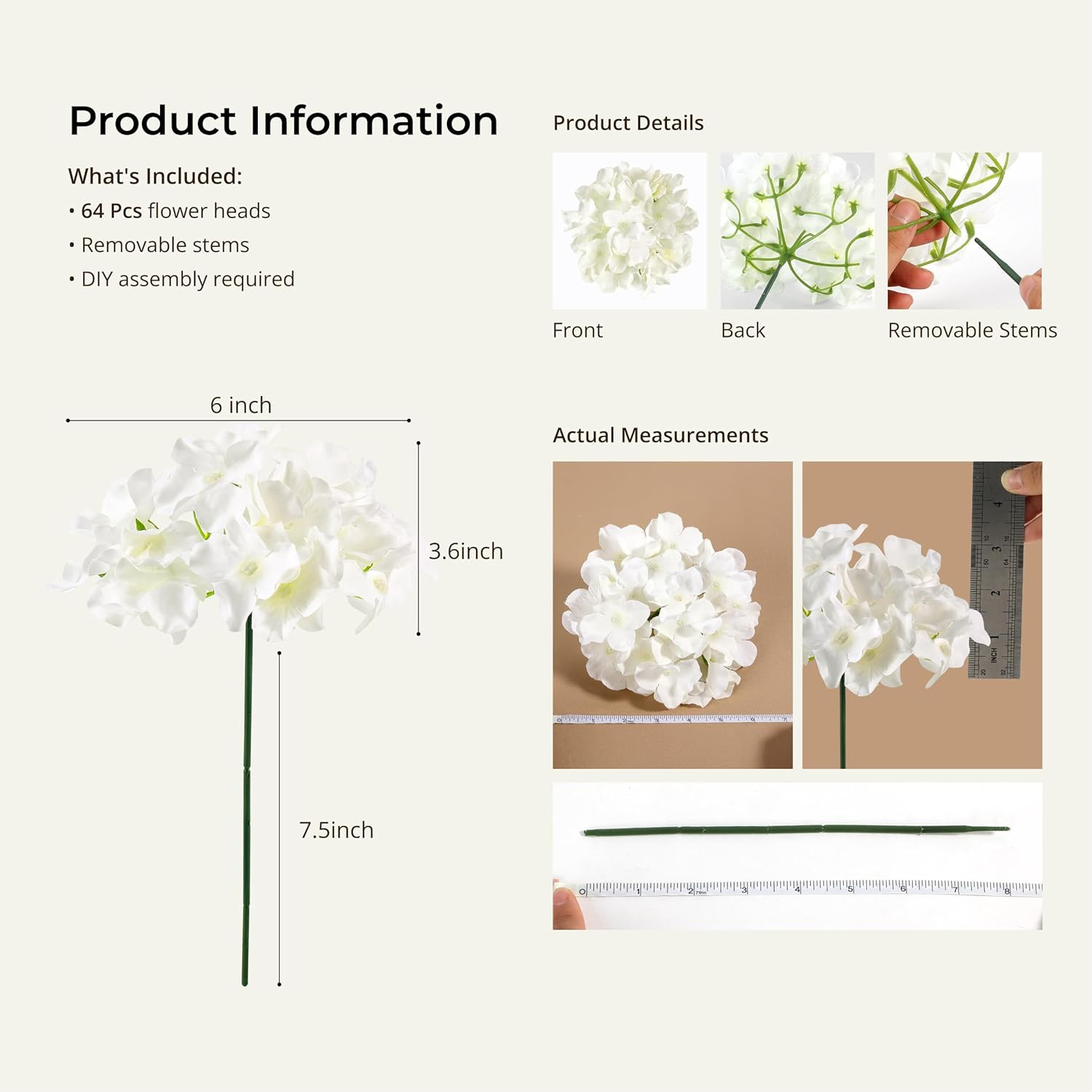 104 PCS Artificial Hydrangea Flowers, Silk Hydrangea Artificial Flowers Heads wi