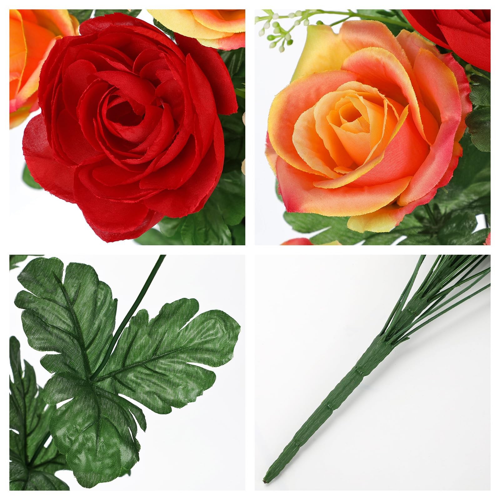 Hollyone Set of 2 Artificial Cemetery Flower for Graves Red Orange Cemetery M…