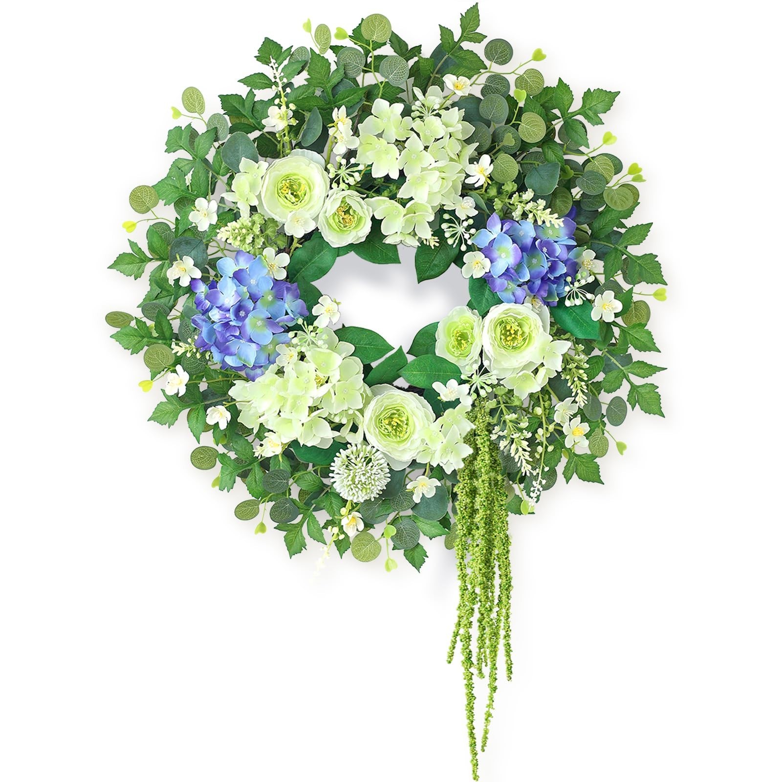 Large 26″ Hydrangea & Eucalyptus Wreath – Artificial Silk Flowers for Door, Porc