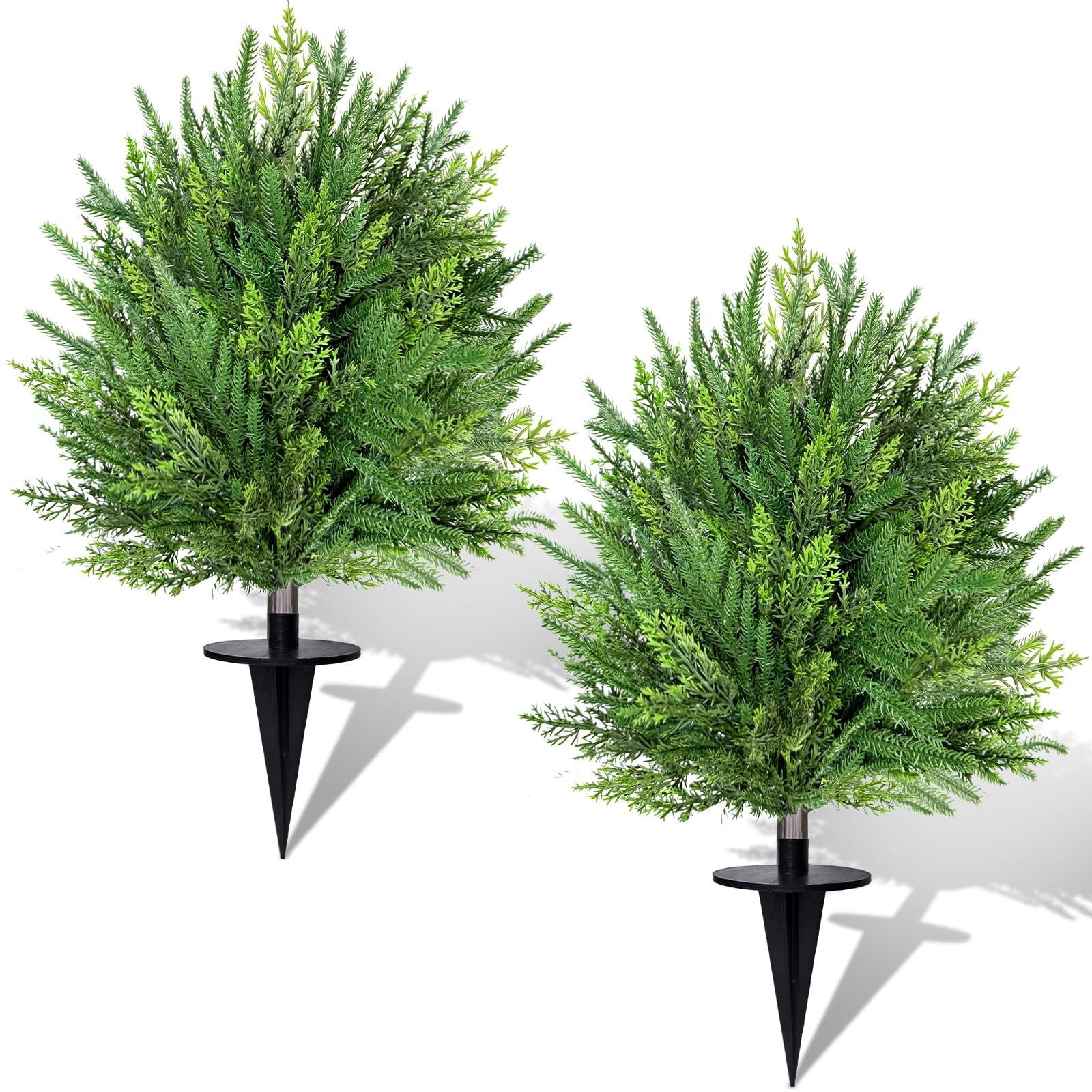 2 Pack Artificial Cypress Topiary Ball Trees with Ground Spike, 24″ Norfolk F…