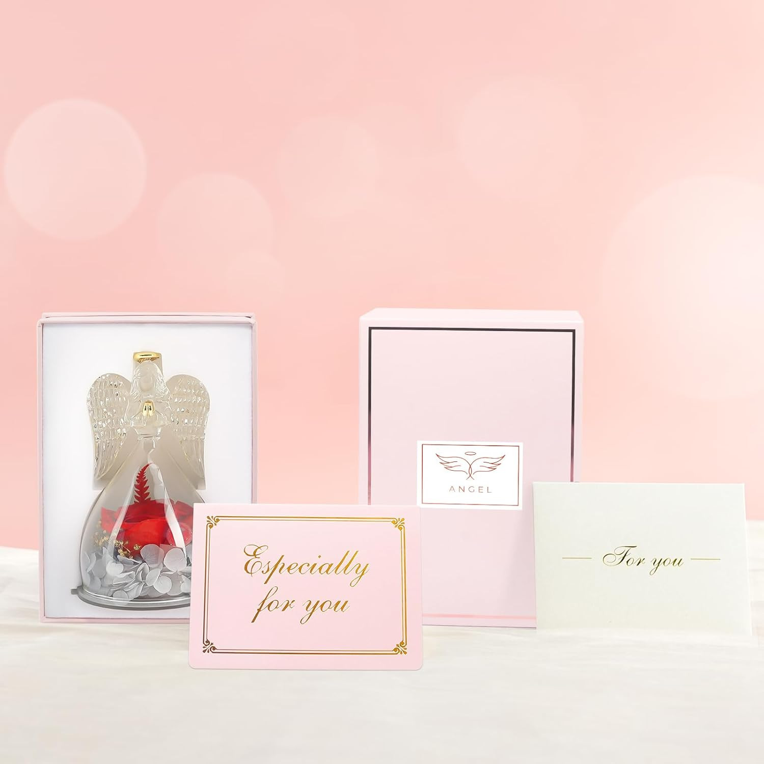 Gifts for Mom Birthday Gifts for Women Real Roses in Glass Angel Figurine