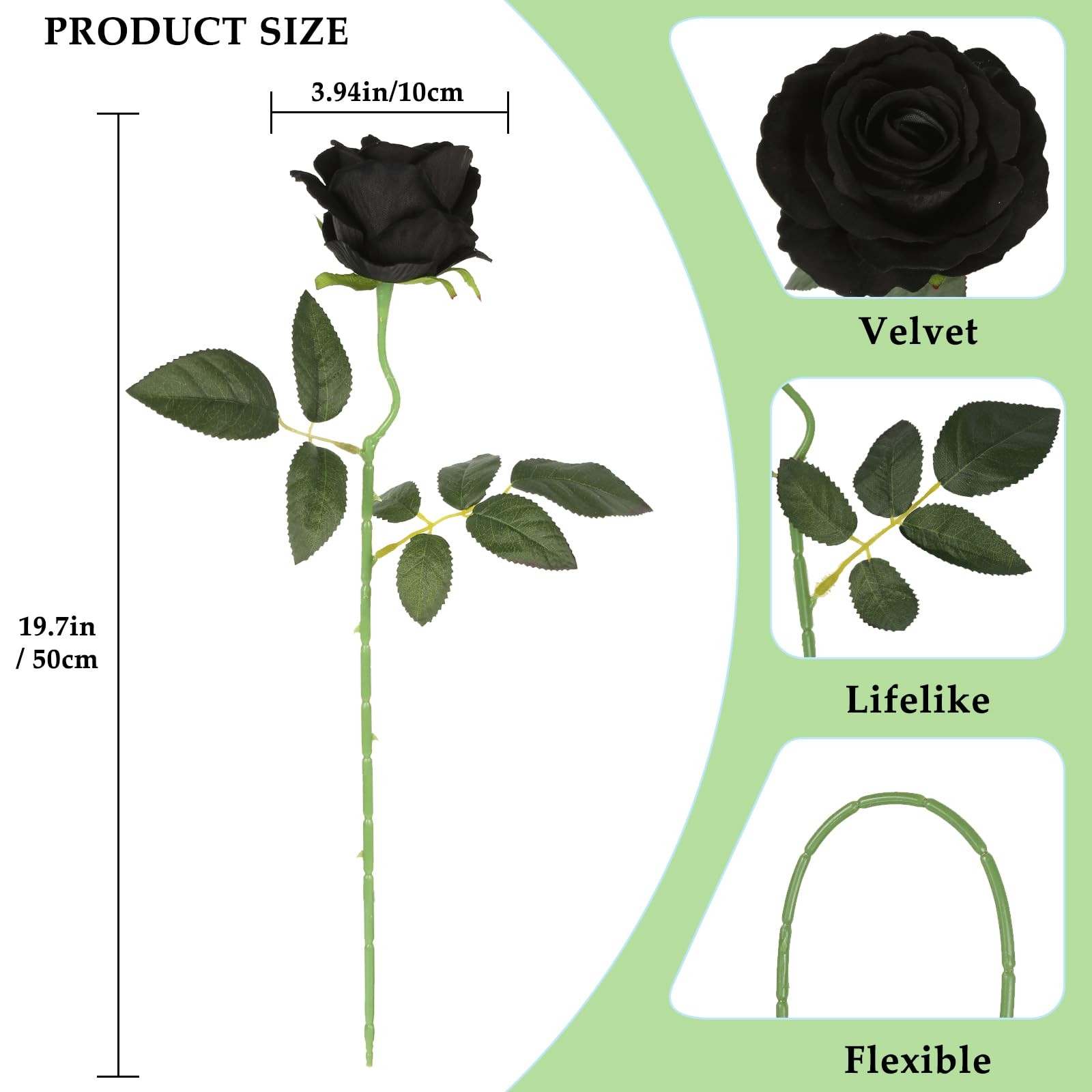 10PCS Black Velvet Roses Artificial Flowers 19.7″ Realistic Silk Faux Flowers…