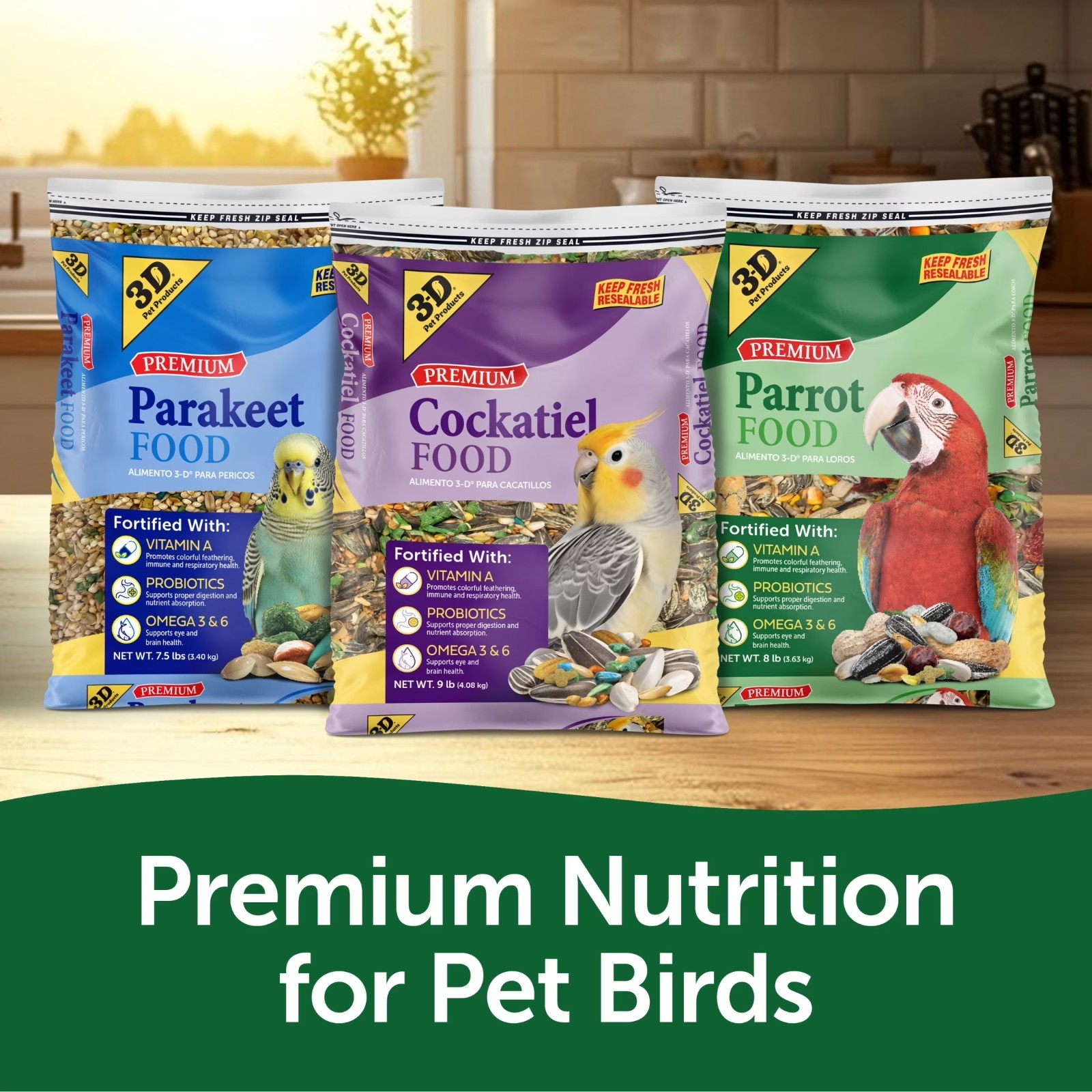 3-Pack 3-D Pet Products Premium Parrot Bird Food Seeds 8 lb