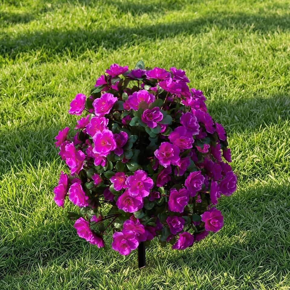 Faux Silk Azalea Ball Bush with Ground Spike 15 Inch Outdoor Decor