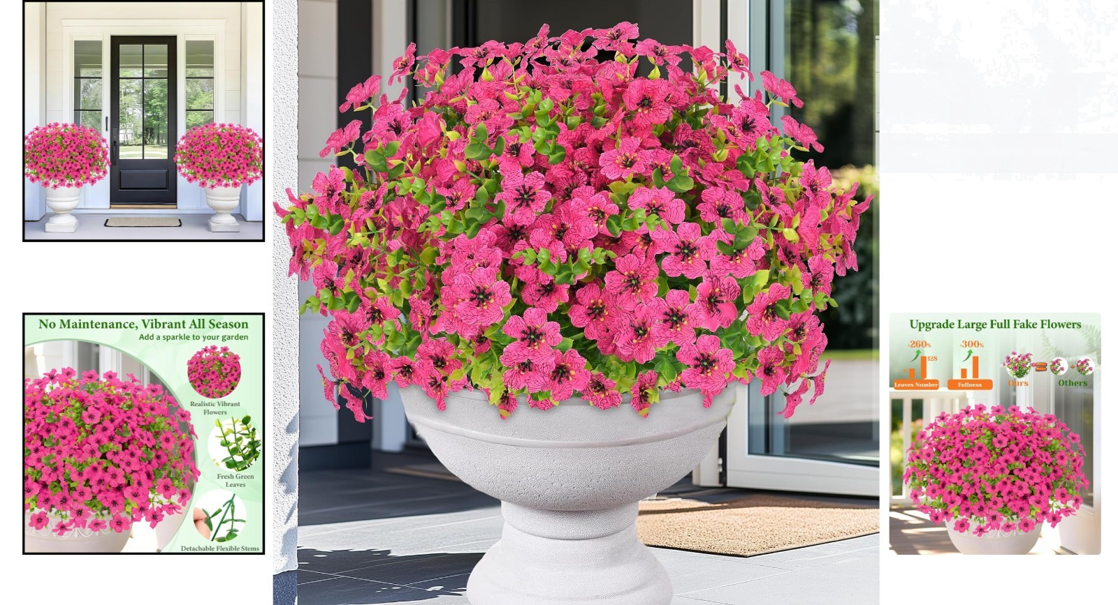 Lifelike 9 Bundles UV Resistant Outdoor Flowers – Rose Red for -Round Beauty