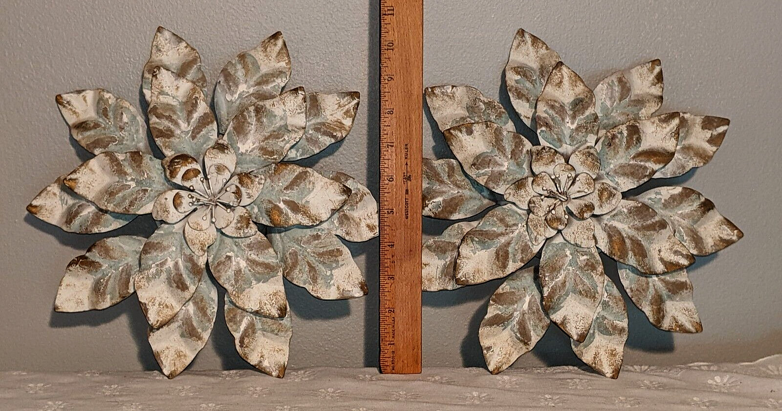 Hobby Lobby Hanging Metal Flower Wall Art Home Decor Teal Brown White 12” Lot 2