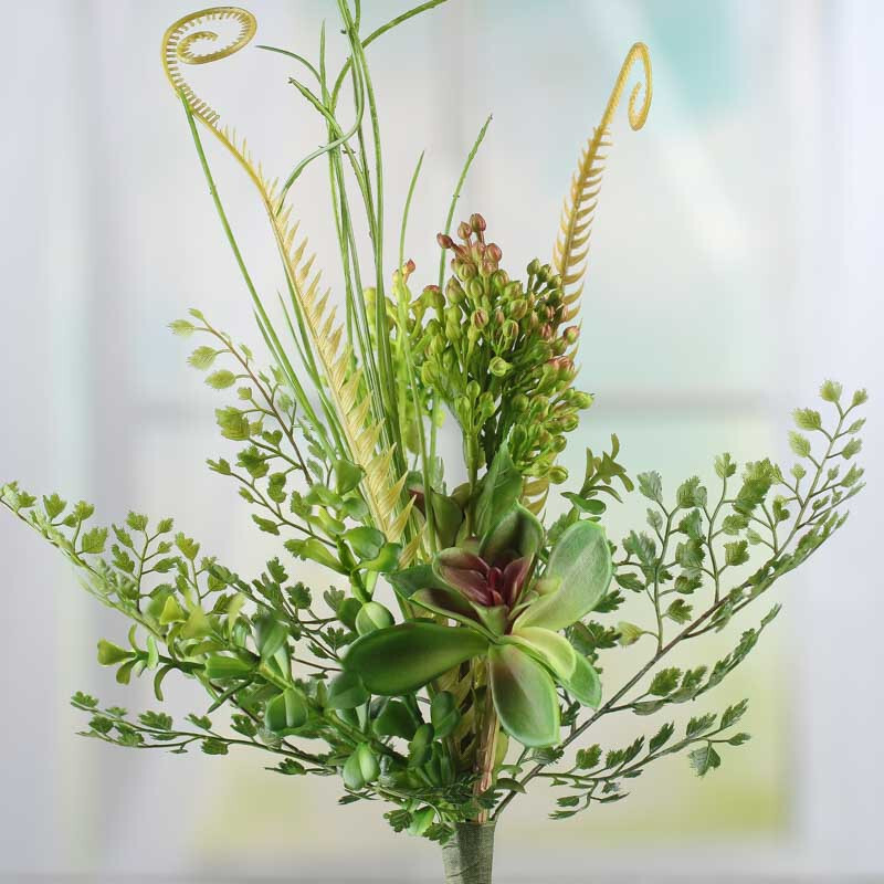 Artificial 21″ Indoor / Outdoor Fern Fiddlehead and Succulent Floral Spray