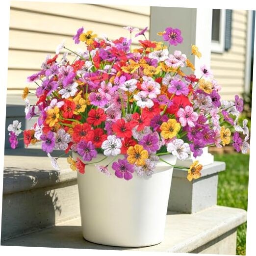 Artificial Fake Flowers 16 Pcs Multicolor（red, White, Pink, Purple, Yellow）