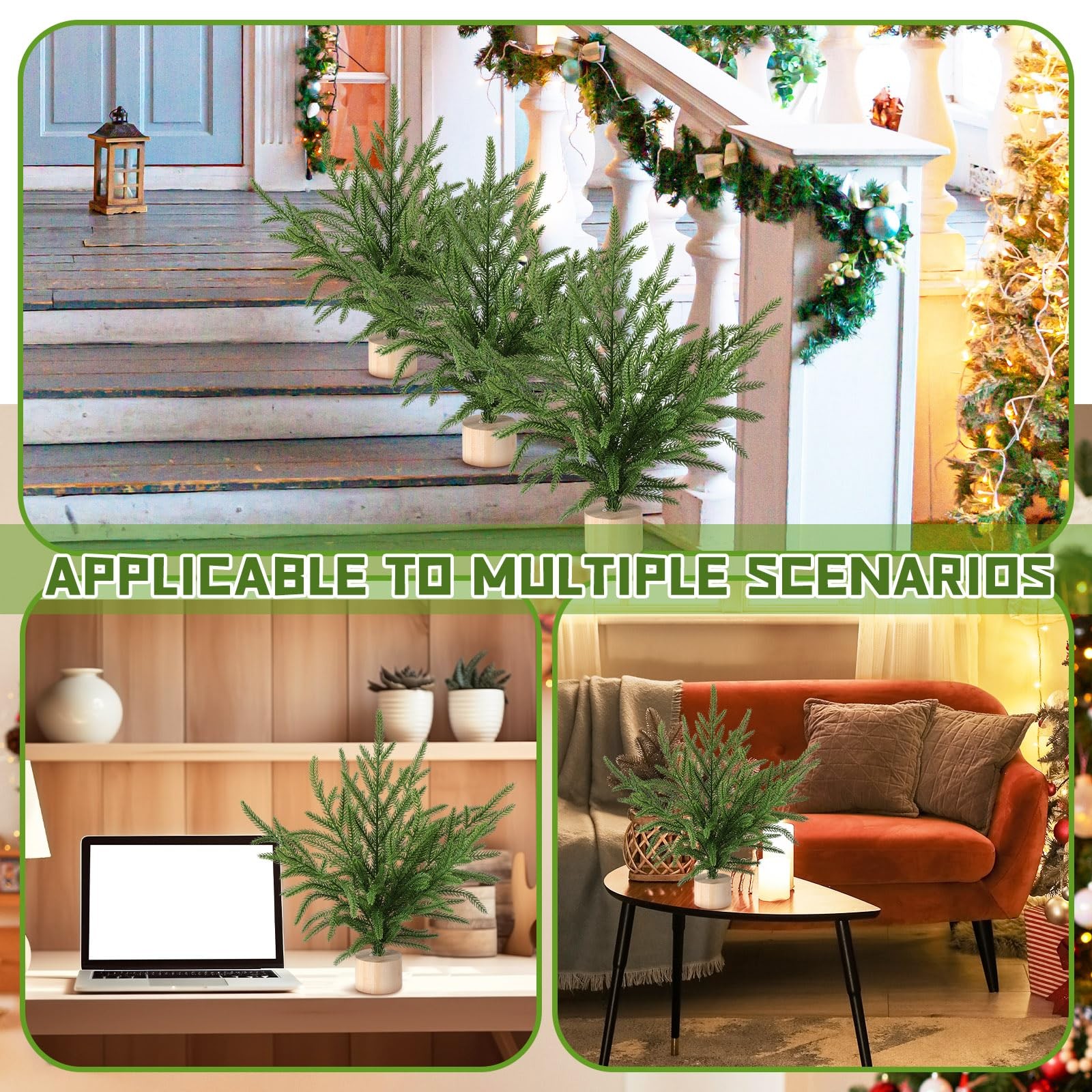 6 Pcs Artificial Norfolk Pine 12” Mini Tabletop Tree Bough Decor Christmas N…