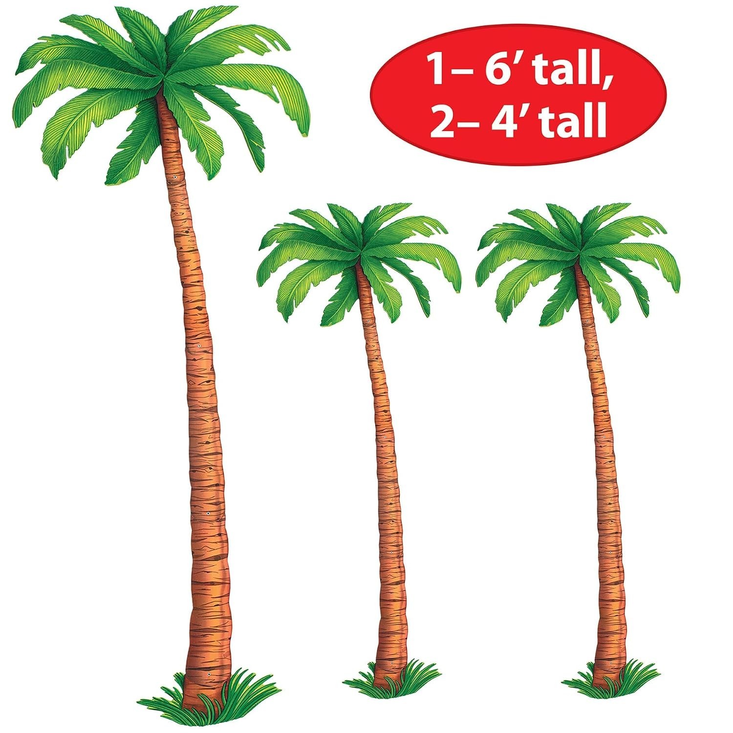 Tropical Palm Tree Cutouts – 3 Count, 2x 4’ & 1x 6’ Wall Decorations