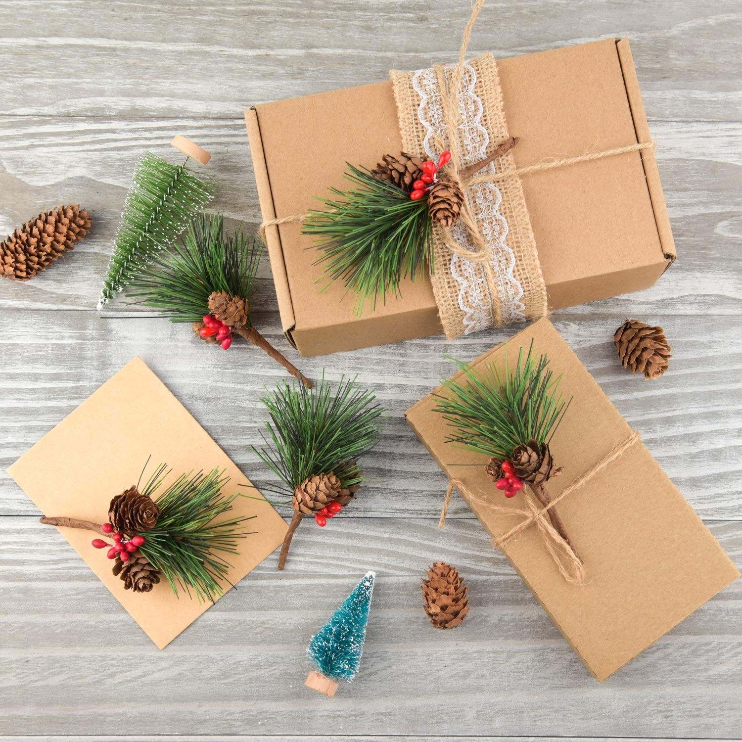 12 PCS Artificial Pine Cone Picks Decor Holly Berry Stems Picks for Christmas…