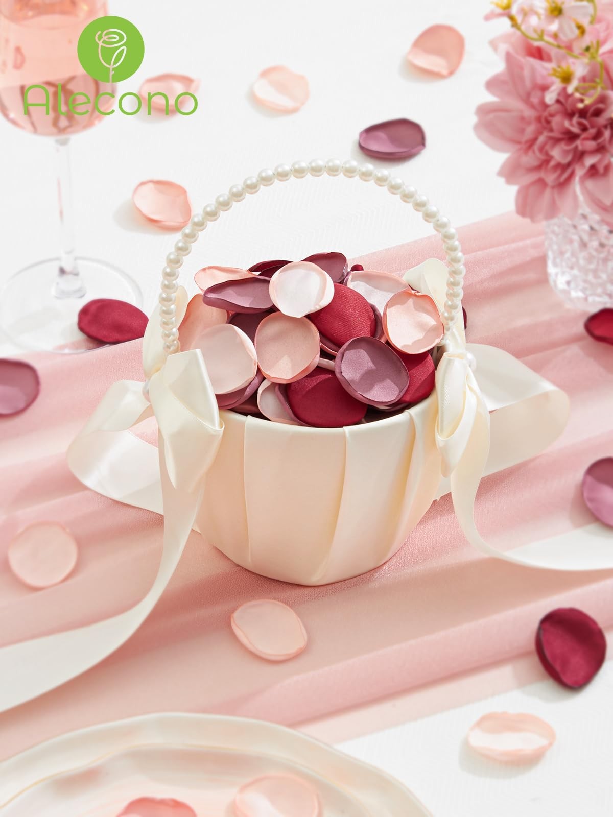Silk Rose Petals Fake Burgundy Pink Flower Girl Basket Throw Wedding 1 PCS