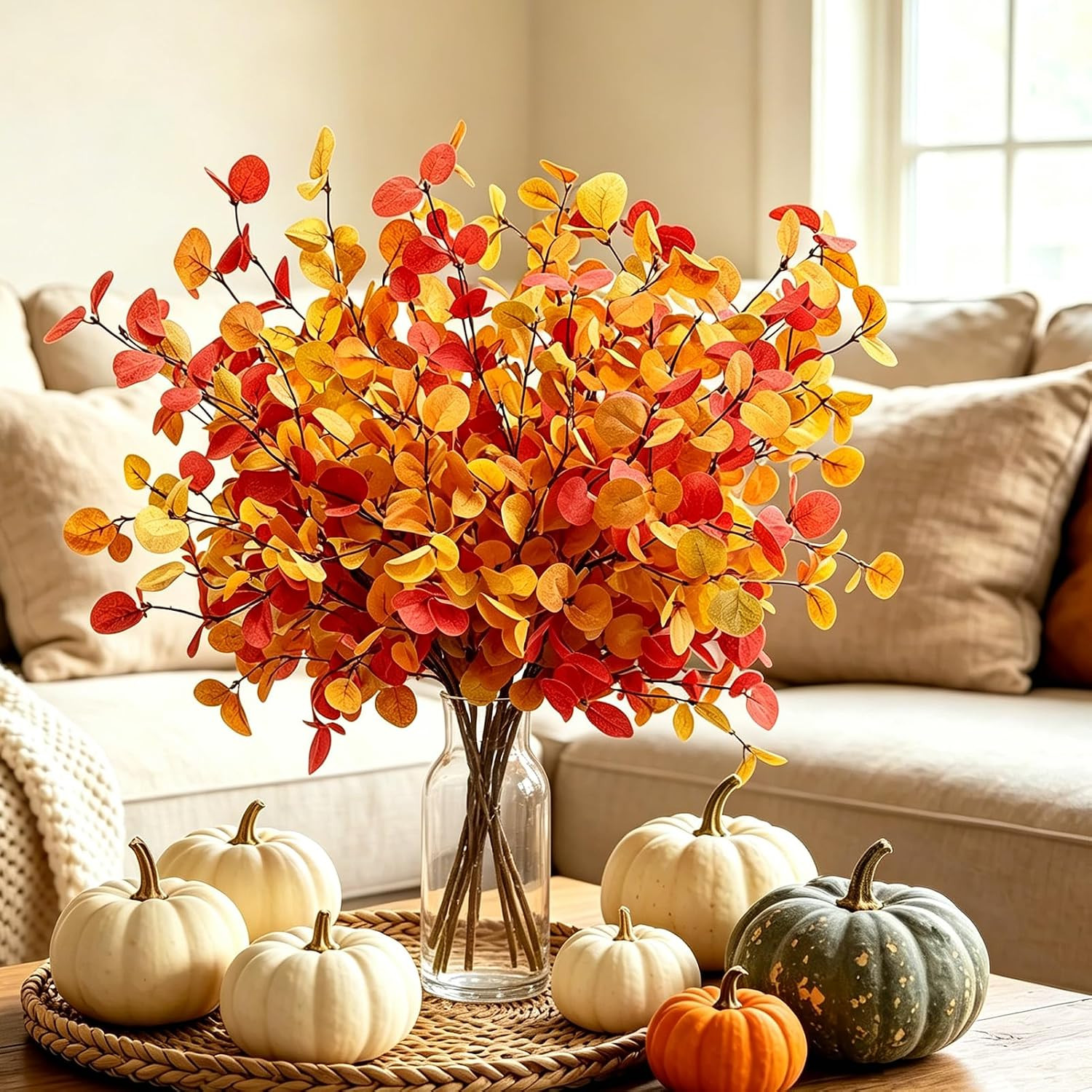 Artificial Fall Eucalyptus Stems, 12 Pcs 27.5 Inch Fake Fall Leaves Branches for